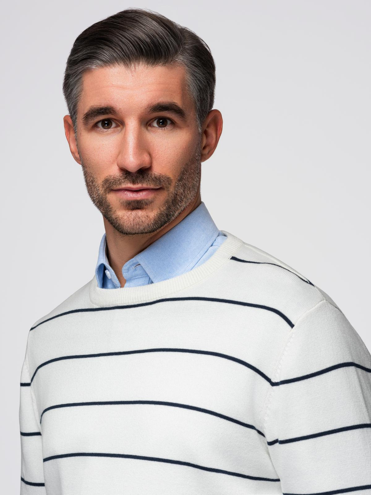 Ombre Men's casual sweater with horizontal stripes - cream