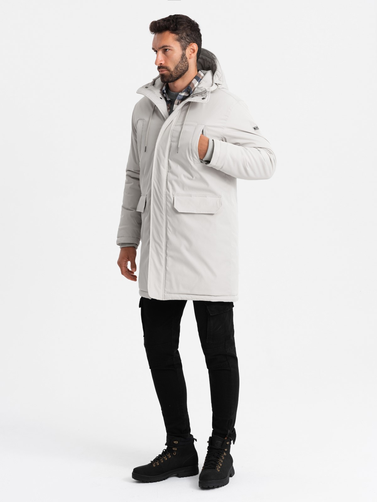 Ombre Long Classic Men's Parka Jacket - Cream