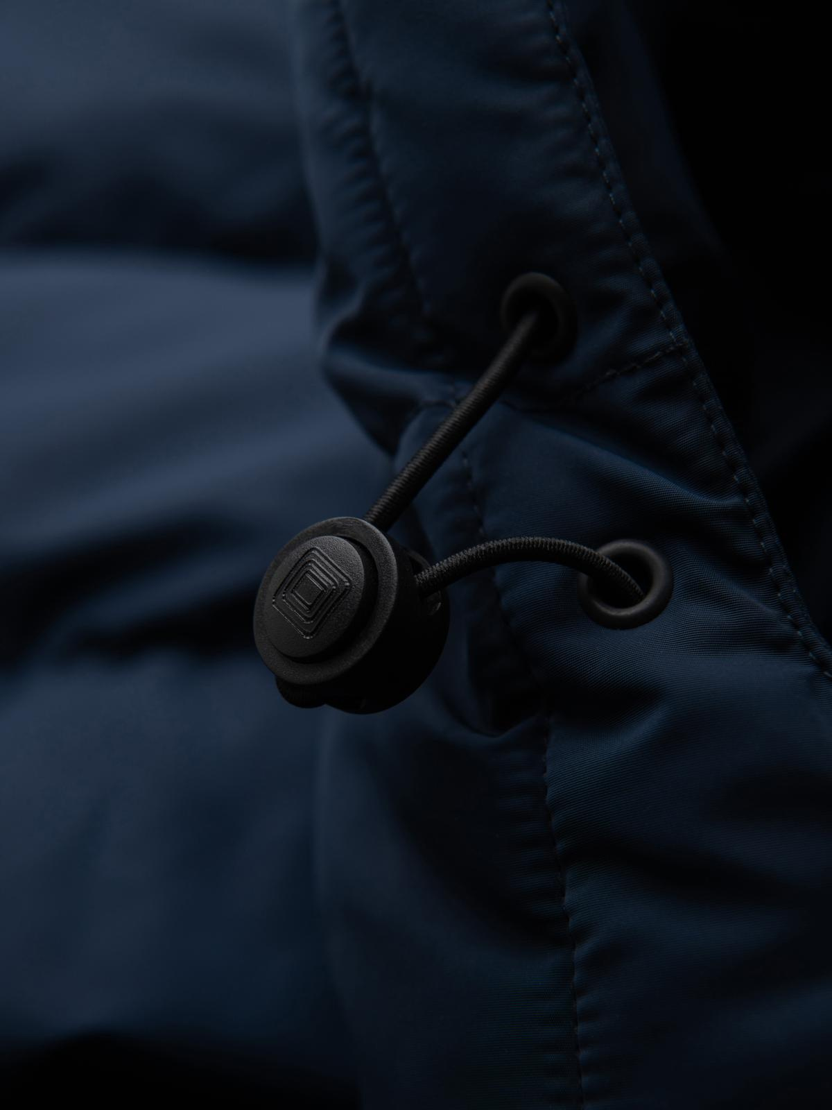 Ombre Men&#039;s jacket with asymmetrical quilting and hood - navy blue