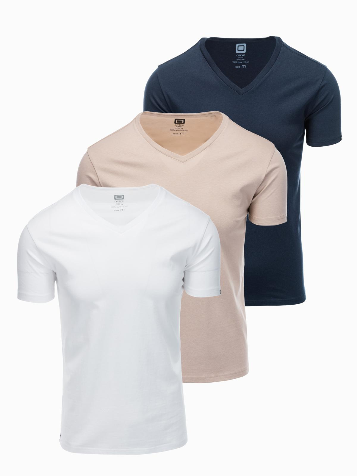 Ombre BASIC men&#039;s cotton V-neck T-shirt set - white/sand/green