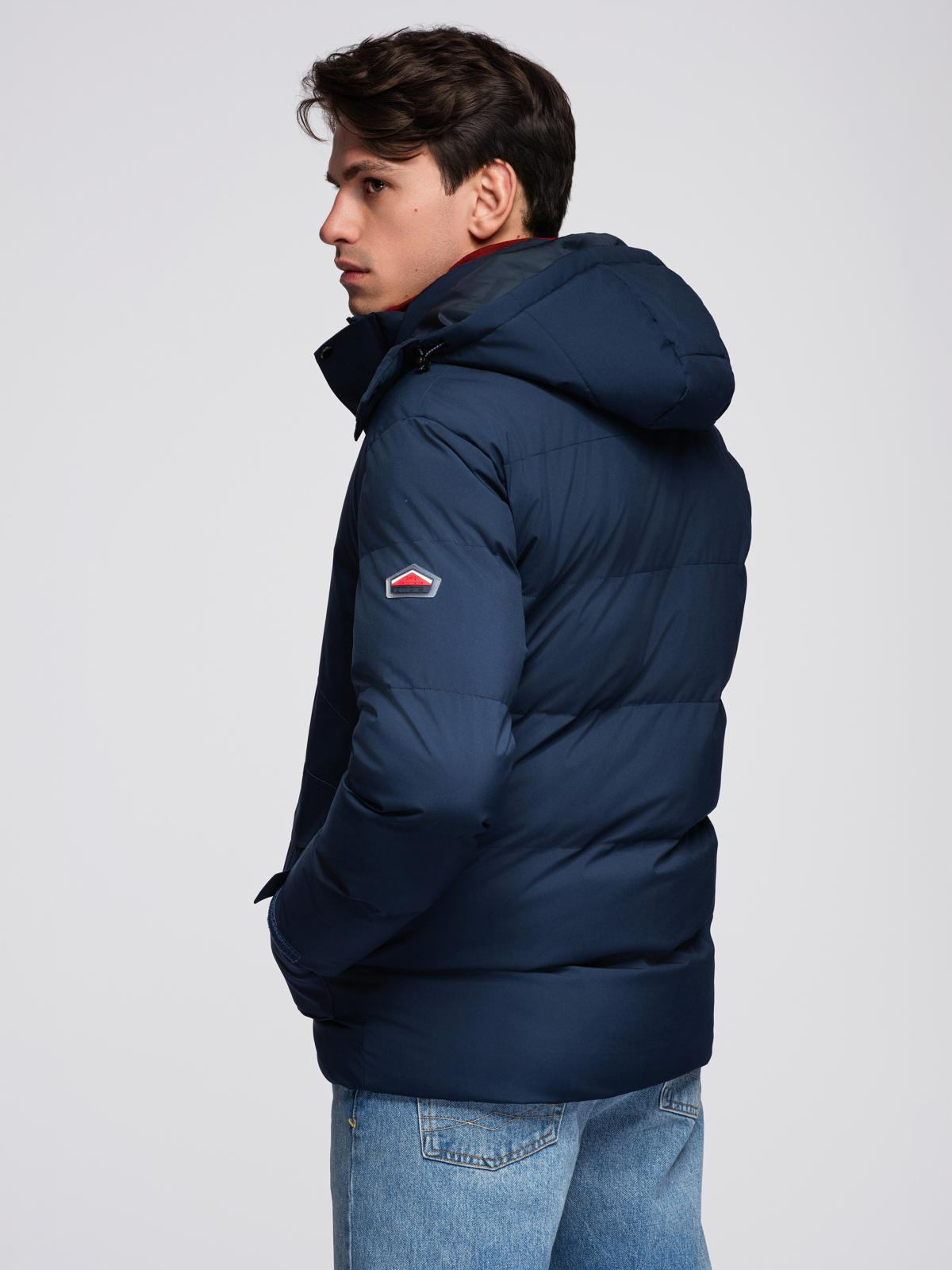 Ombre Men&#039;s winter jacket with detachable hood made of waterproof material - navy blue