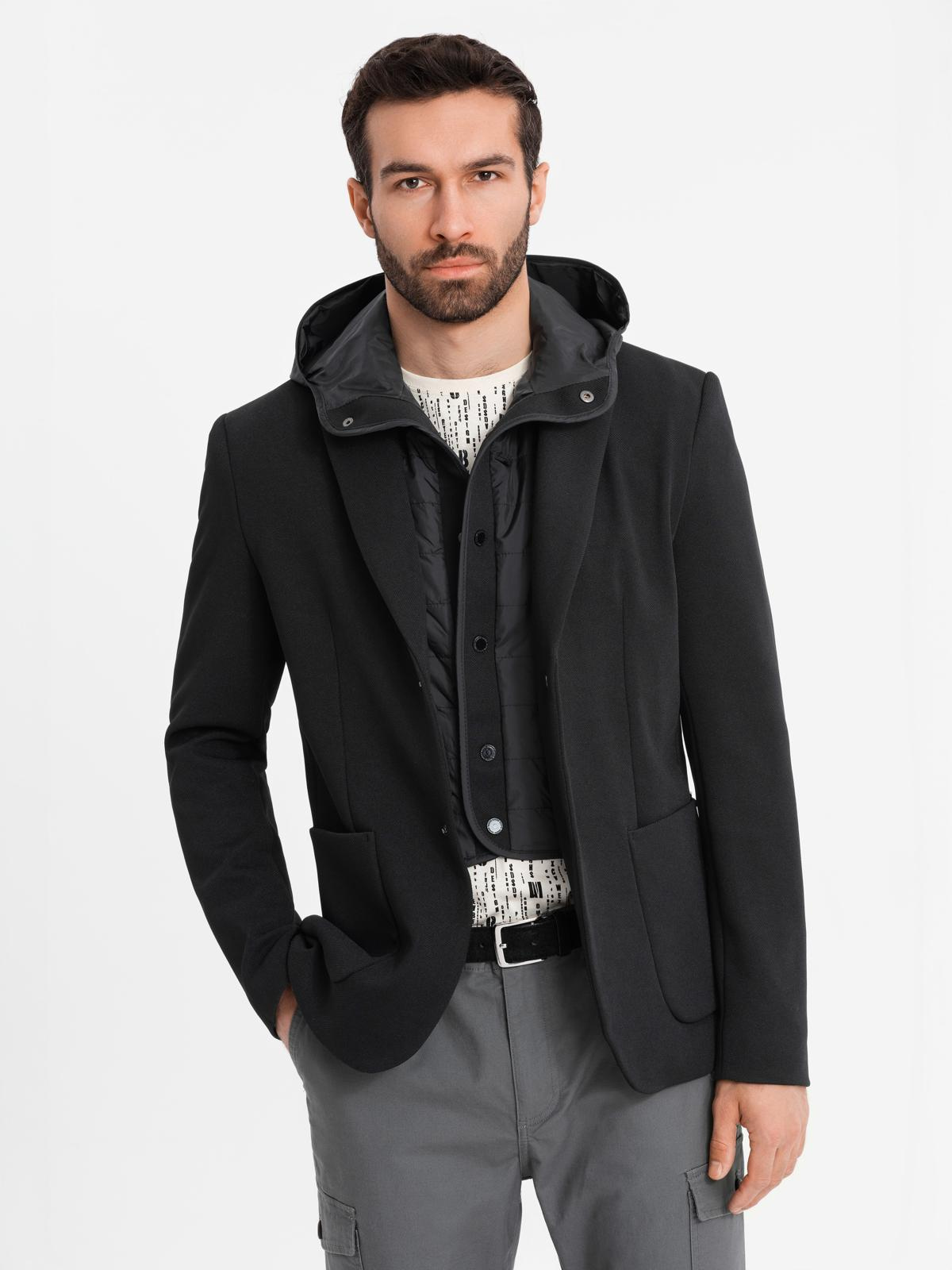 Ombre Men's jacket with high collar and hood - black