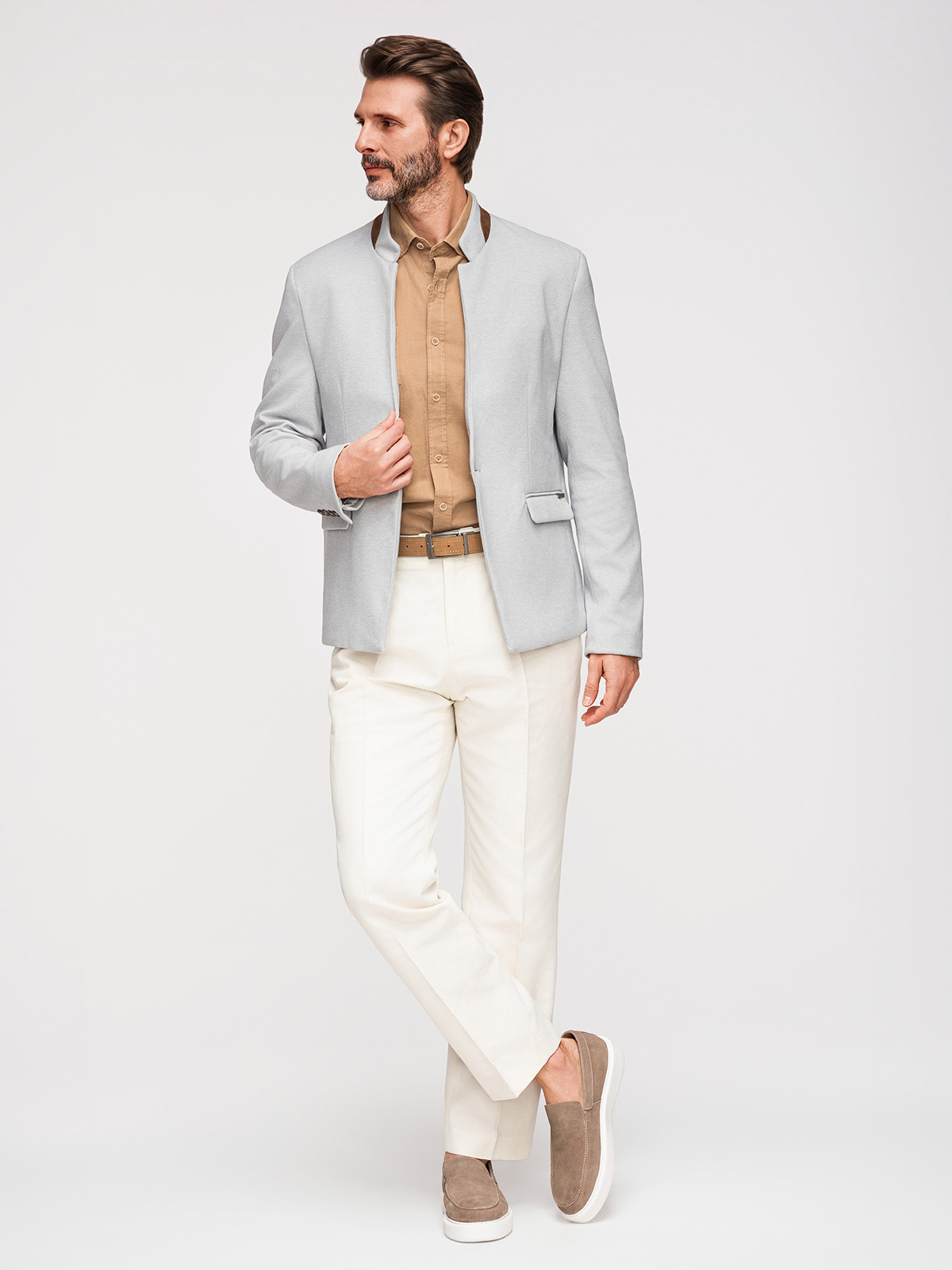 Ombre Men's melange rayon jacket with stand-up collar - grey melange
