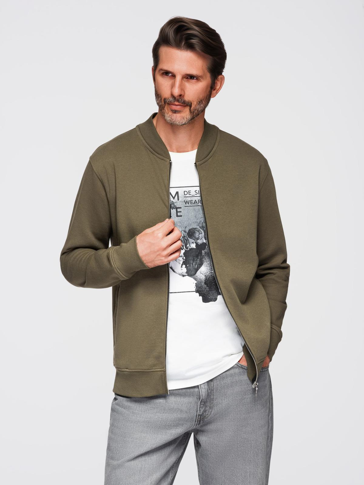 Ombre Cotton unbuttoned men&#039;s sweatshirt bomber - khaki