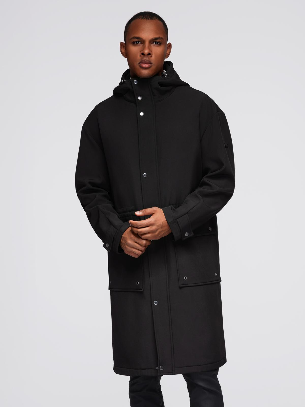 Ombre Men&#039;s parka coat with fleece lining and waist adjustment - black