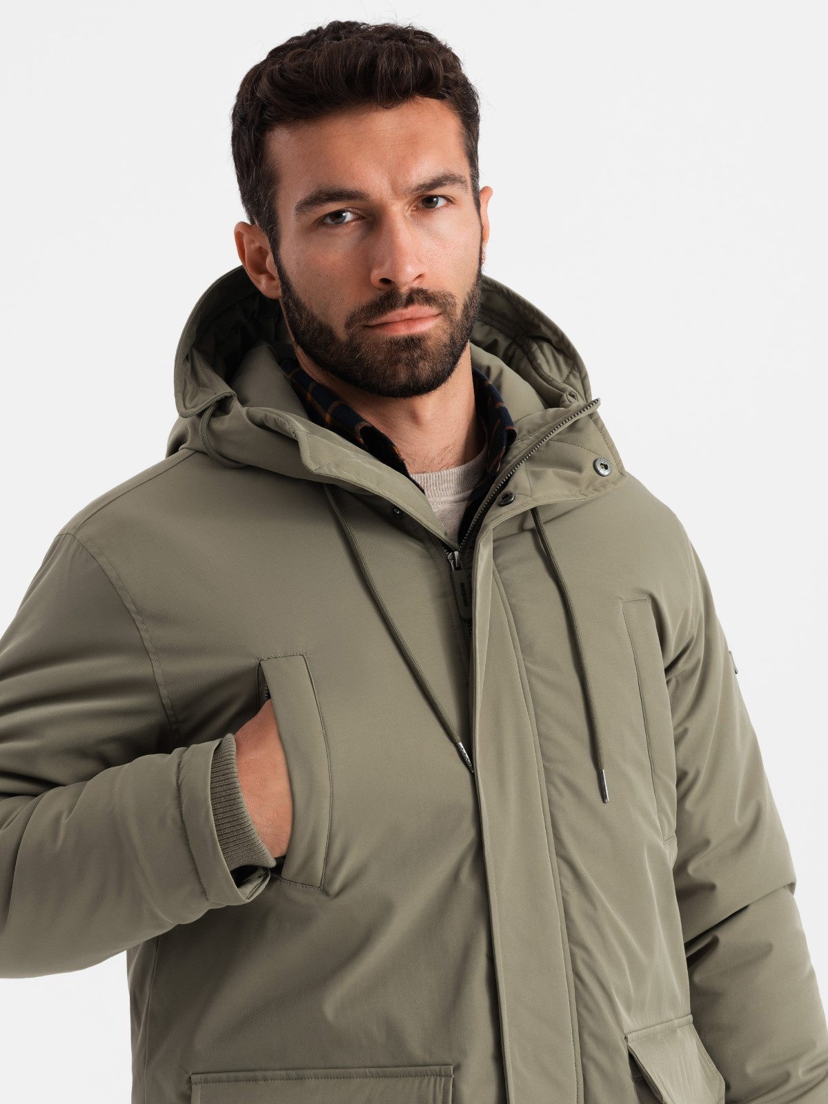 Ombre Classic men's long parka jacket - olive