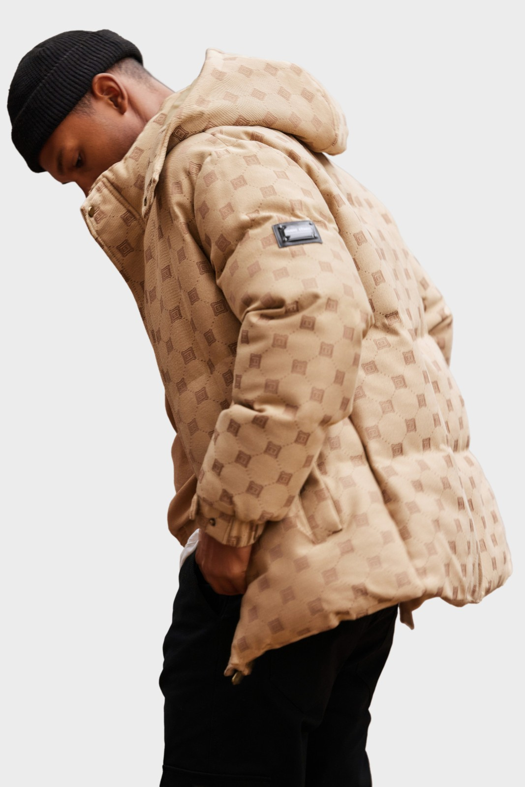 Ombre Men's jacquard patterned puffer jacket-brown