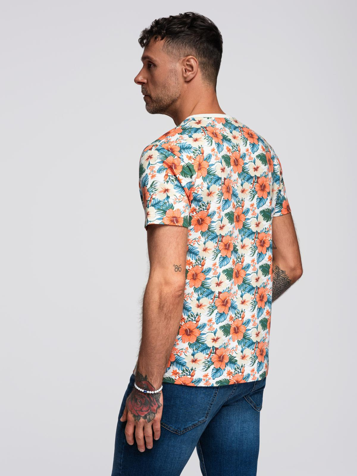 Ombre Men's cotton t-shirt with floral full print pattern - white