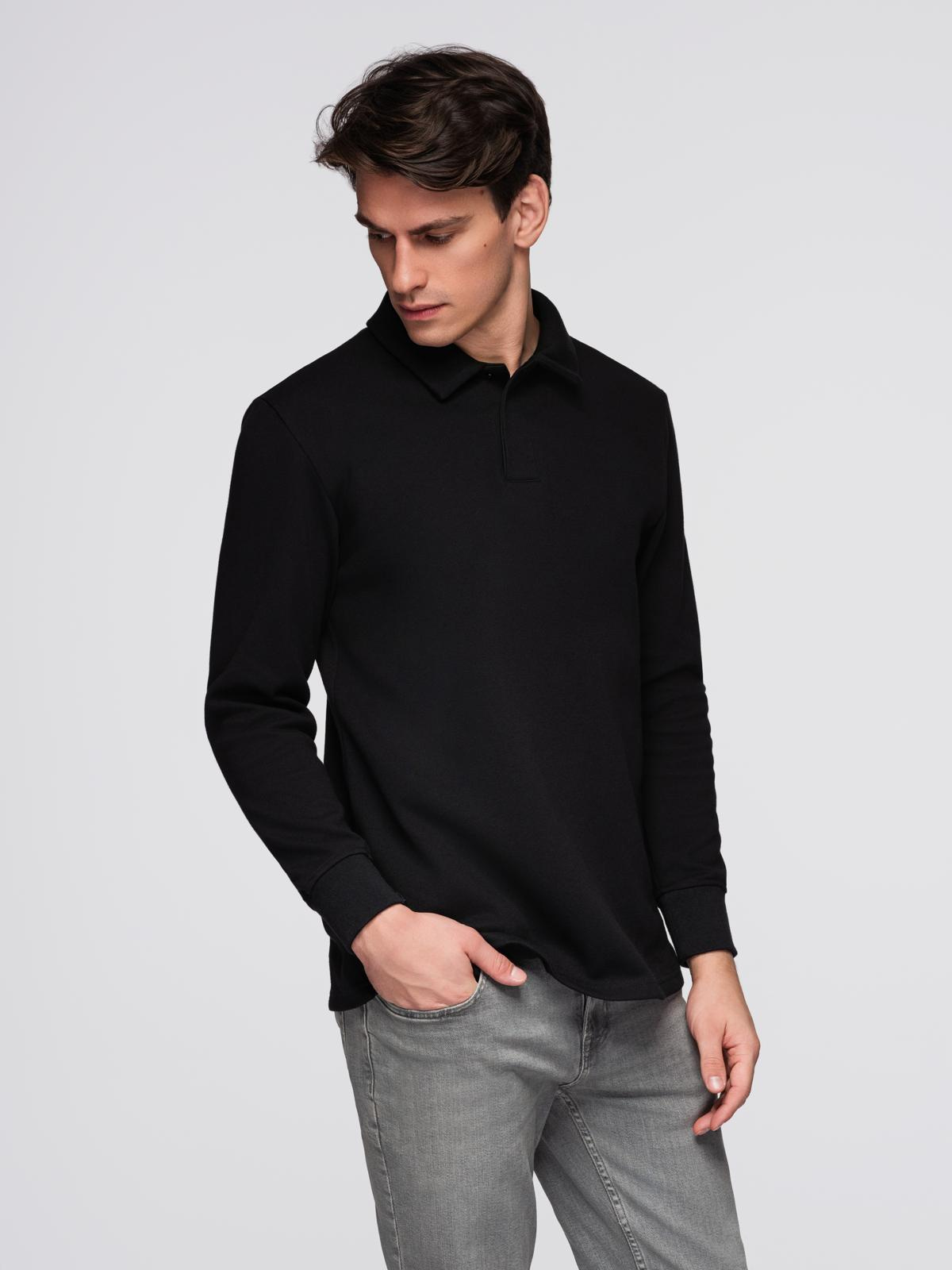 Ombre Men&#039;s structured knit polo collar sweatshirt - black