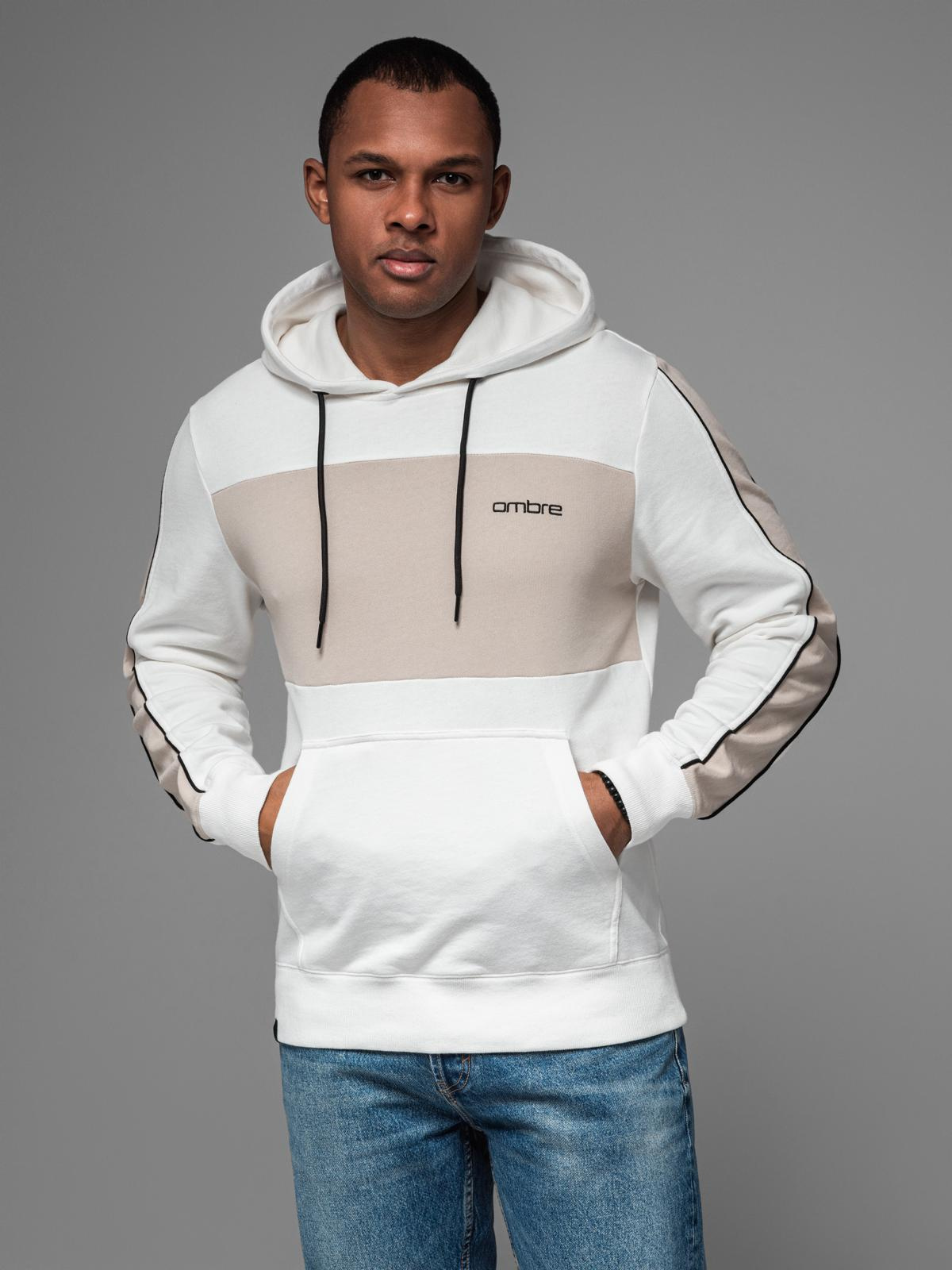 Ombre Men&#039;s cotton hoodie with contrasting elements - white