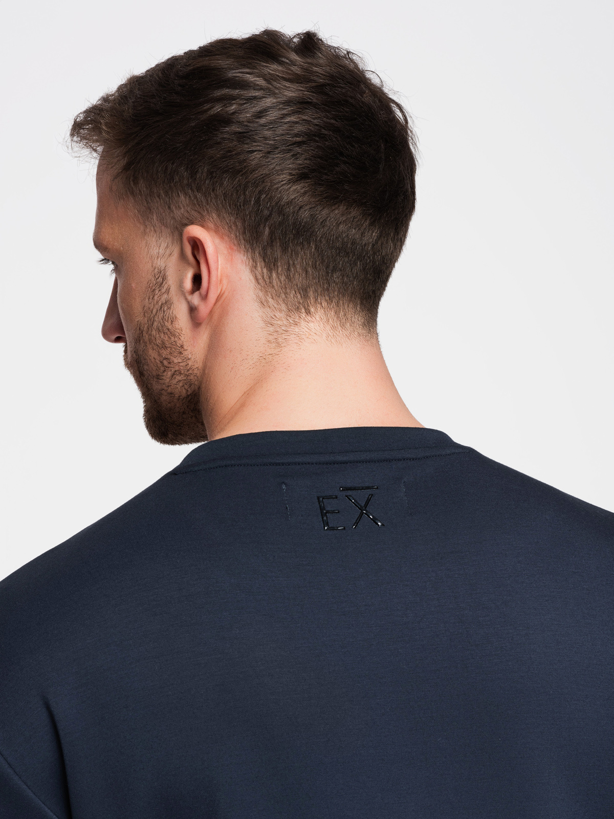 Ombre Men's regular sweatshirt with shiny print on chest - dark blue
