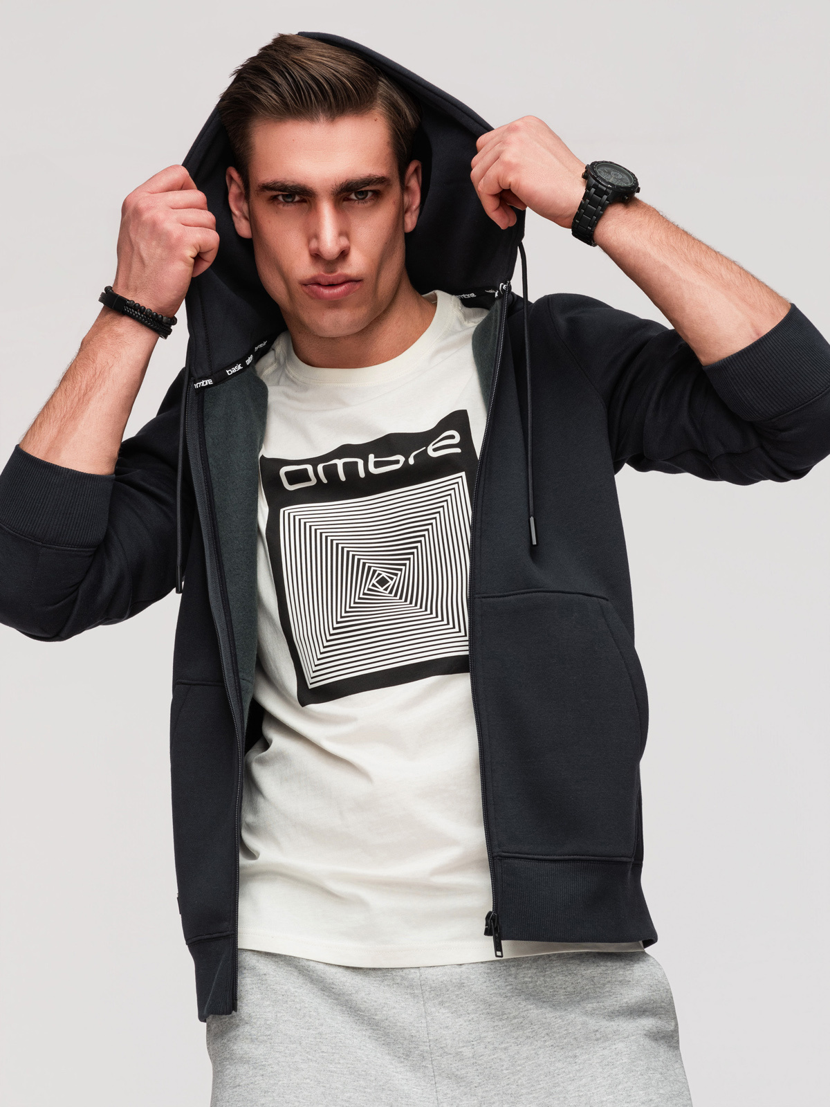 Ombre Men's unbuttoned BASIC sweatshirt - black