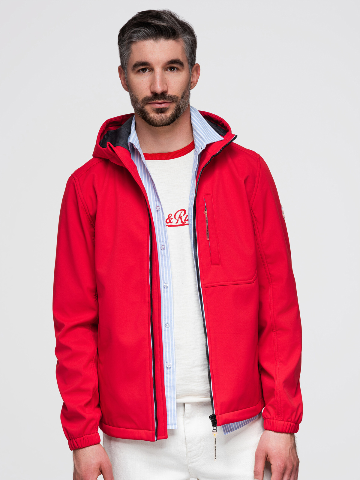 Ombre Men's SOFTSHELL jacket with fleece lining and hood – red