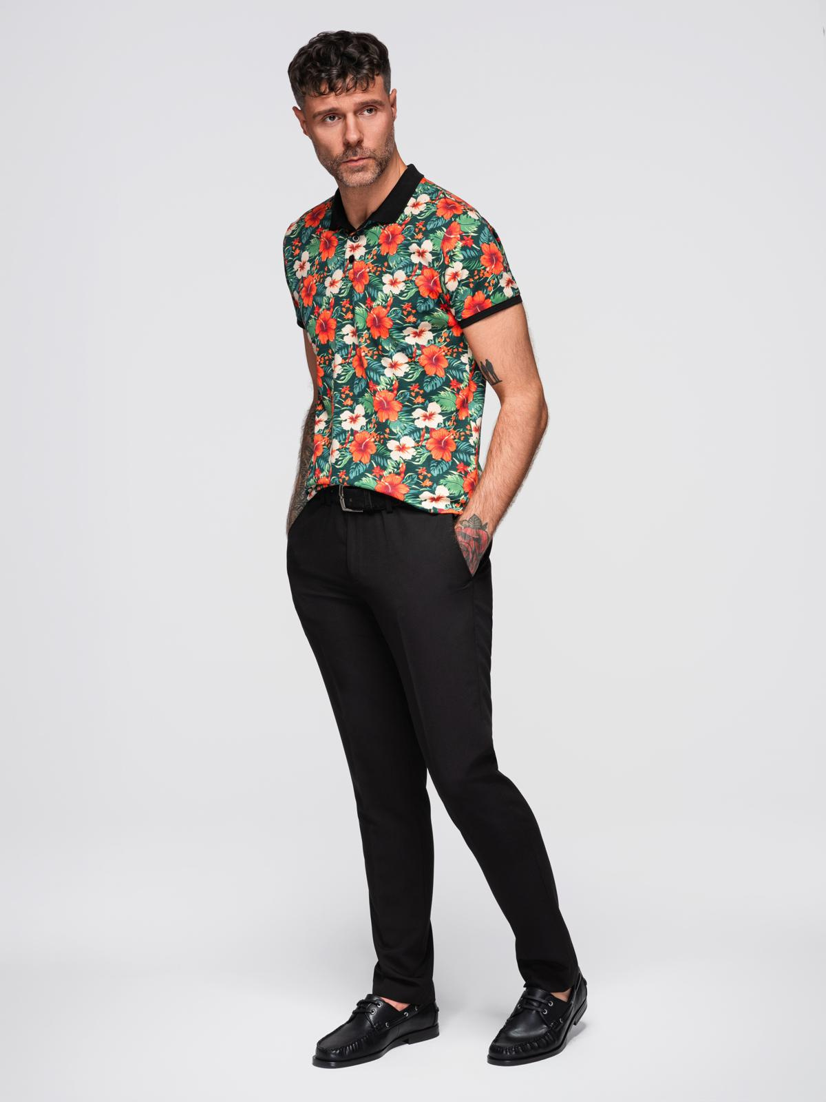 Ombre Cotton polo shirt with floral print - black
