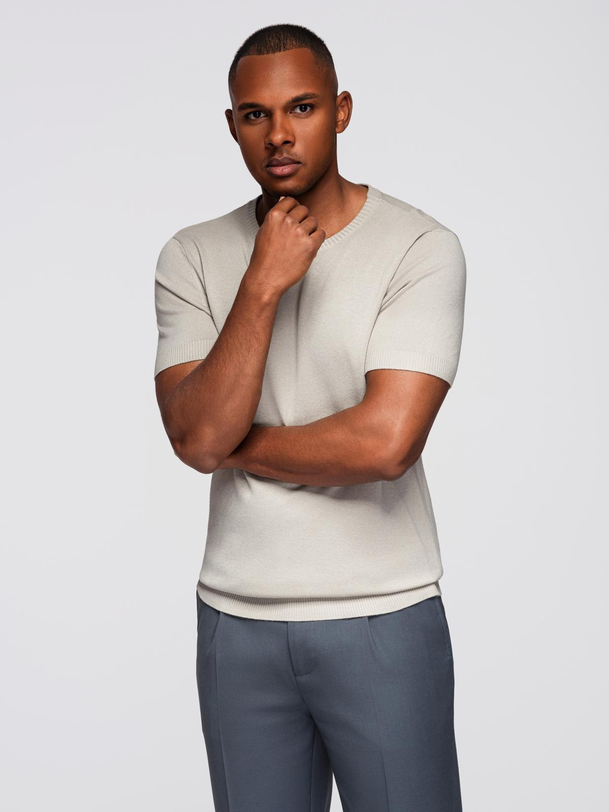 Ombre Classic knitted men's shirt with ribbed cuffs - light grey