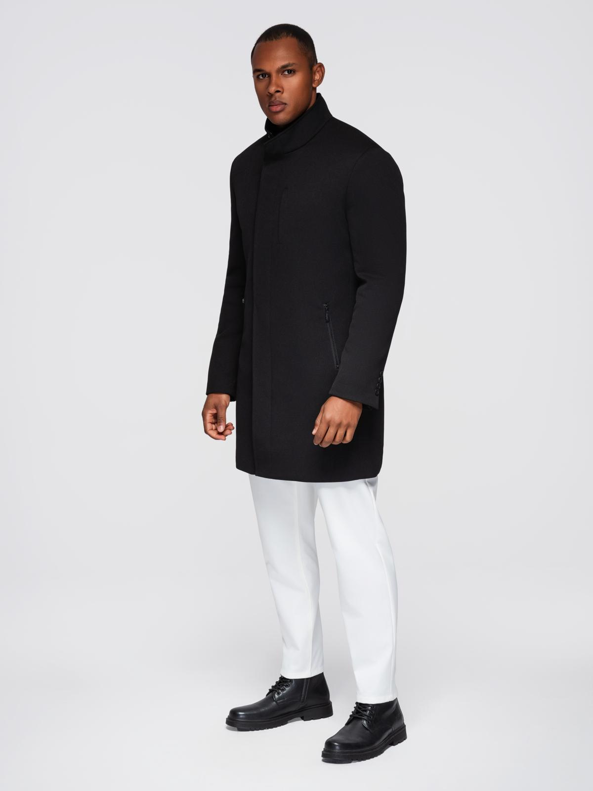 Ombre Fitted structured men&#039;s high collar coat - black