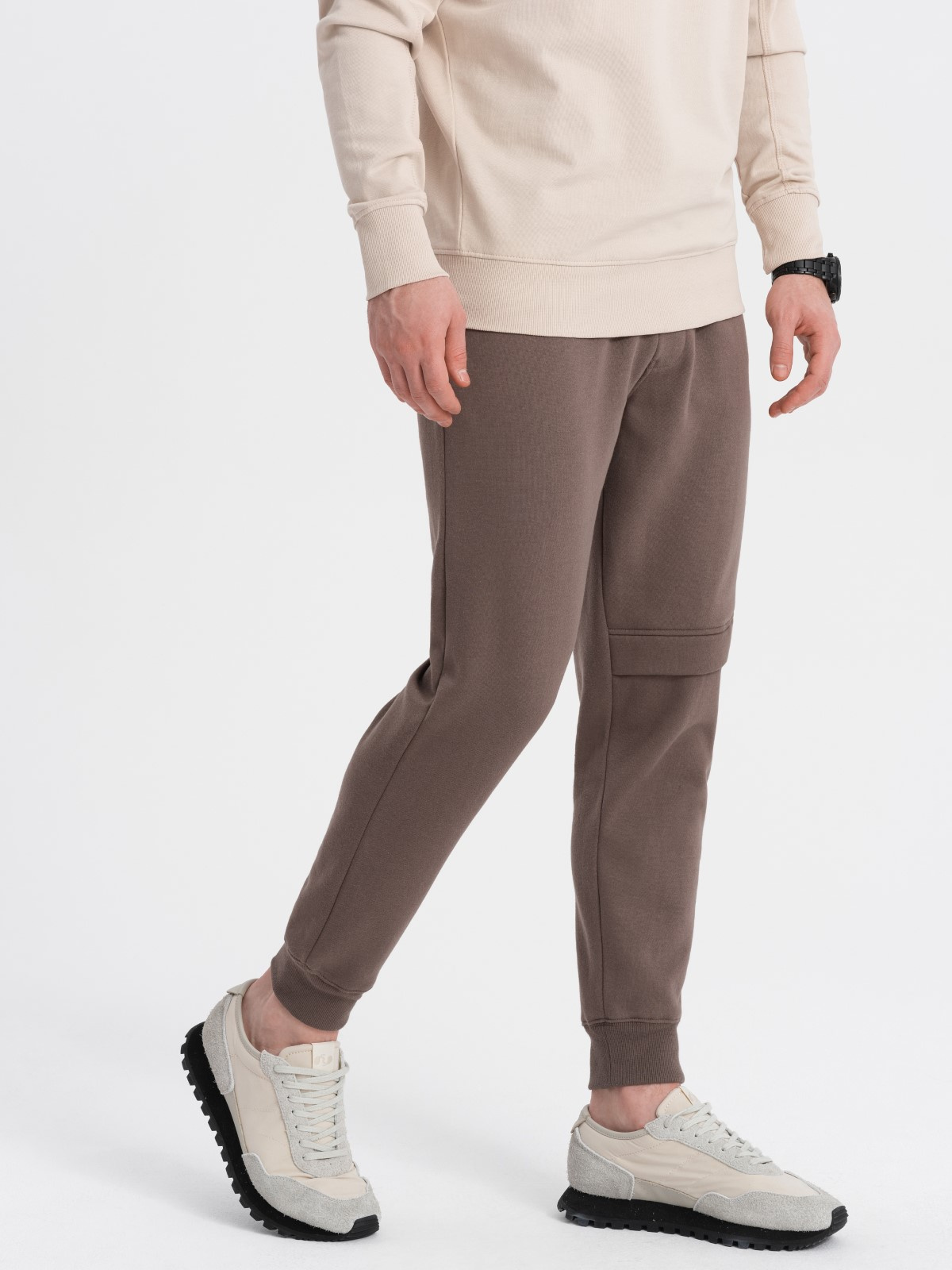 Ombre Men's sweatpants with stitching and zipper on leg - brown