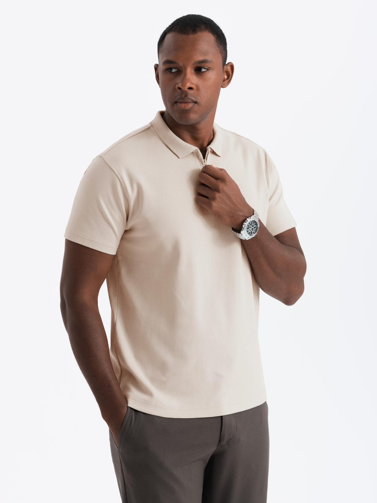 Ombre Men&#039;s polo shirt with zippered collar - cream