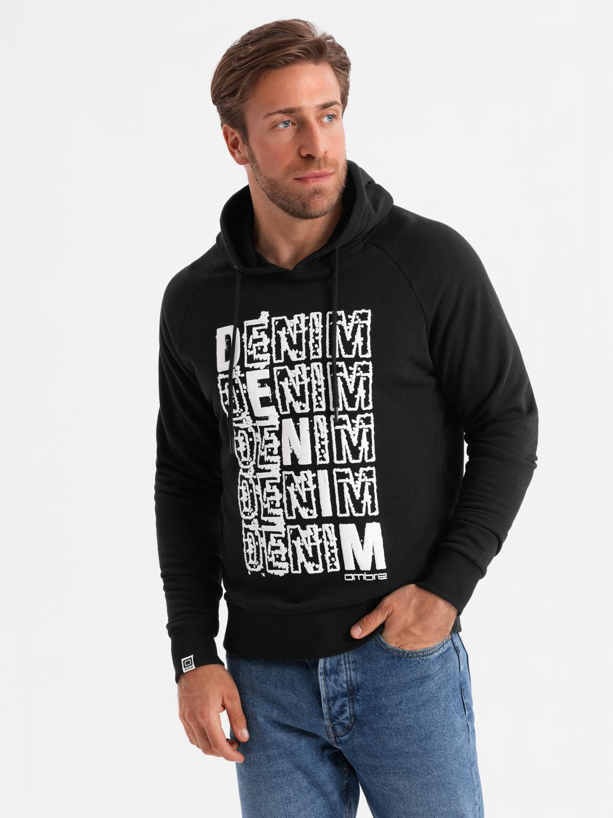 Ombre Men&#039;s unlined kangaroo sweatshirt with hood and print - black