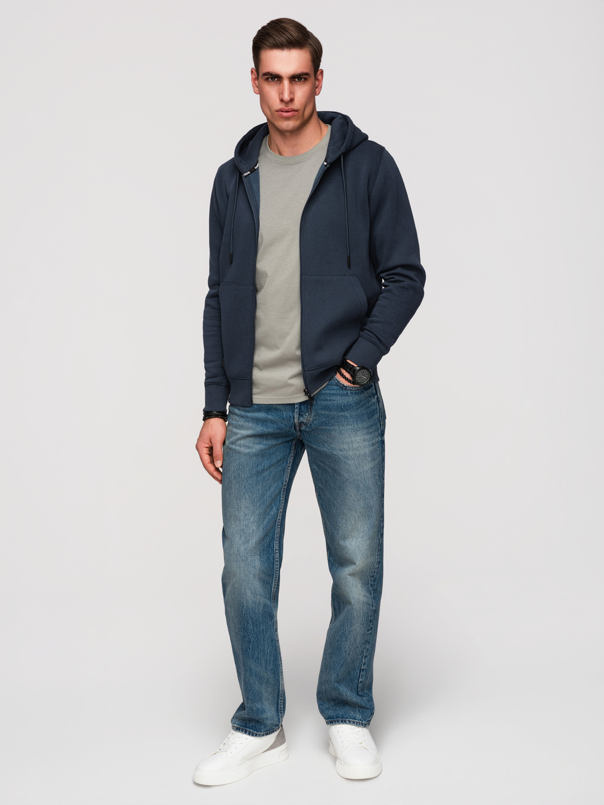 Ombre Men's unbuttoned BASIC sweatshirt - navy blue