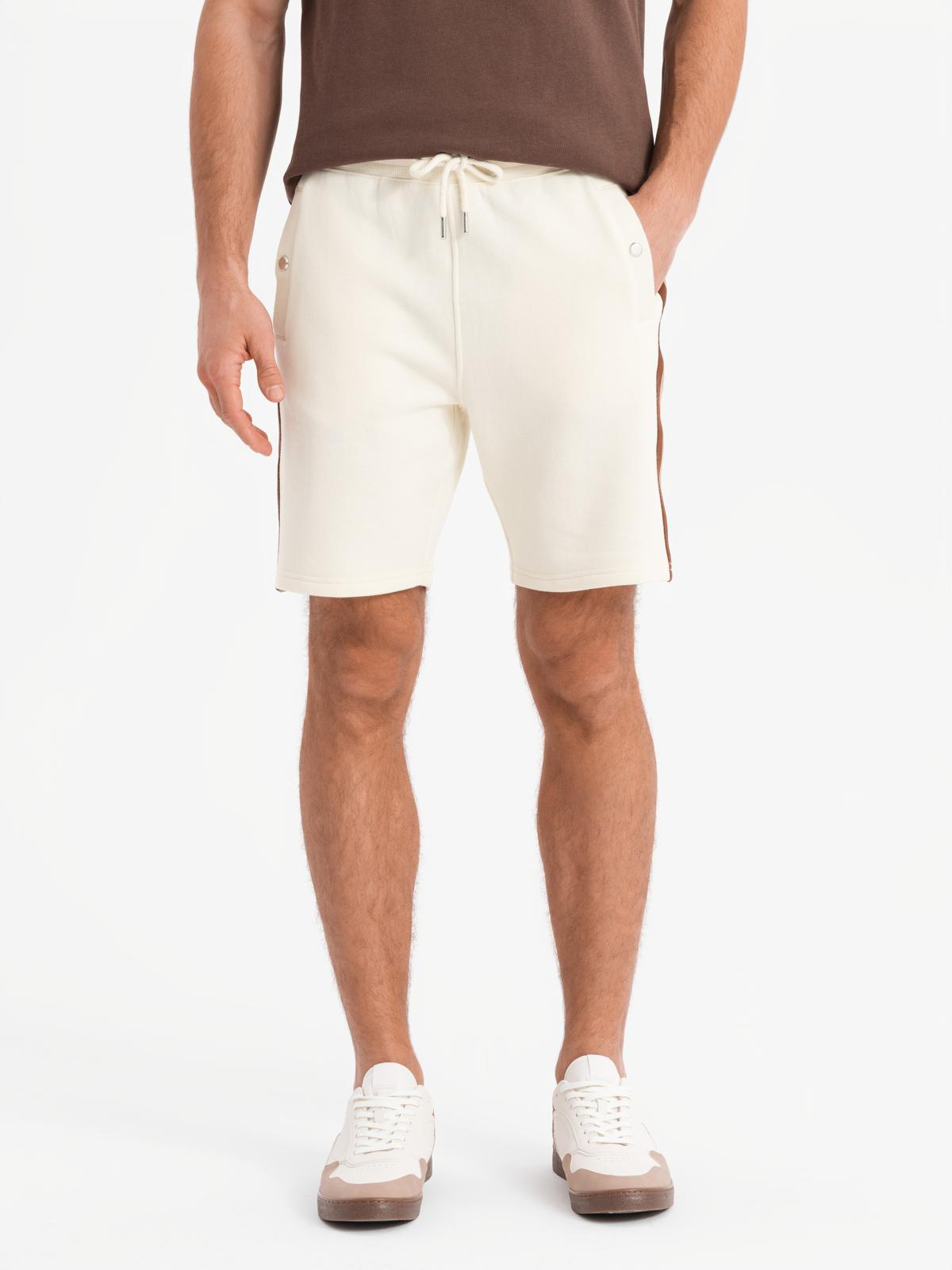 Ombre Men's sweat shorts with piping and drawstring waistband - cream