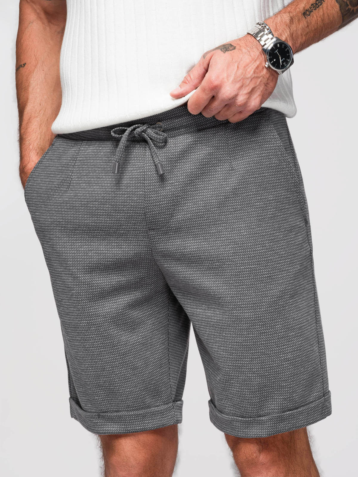 Ombre Men's structured knit elastic waistband short shorts - graphite