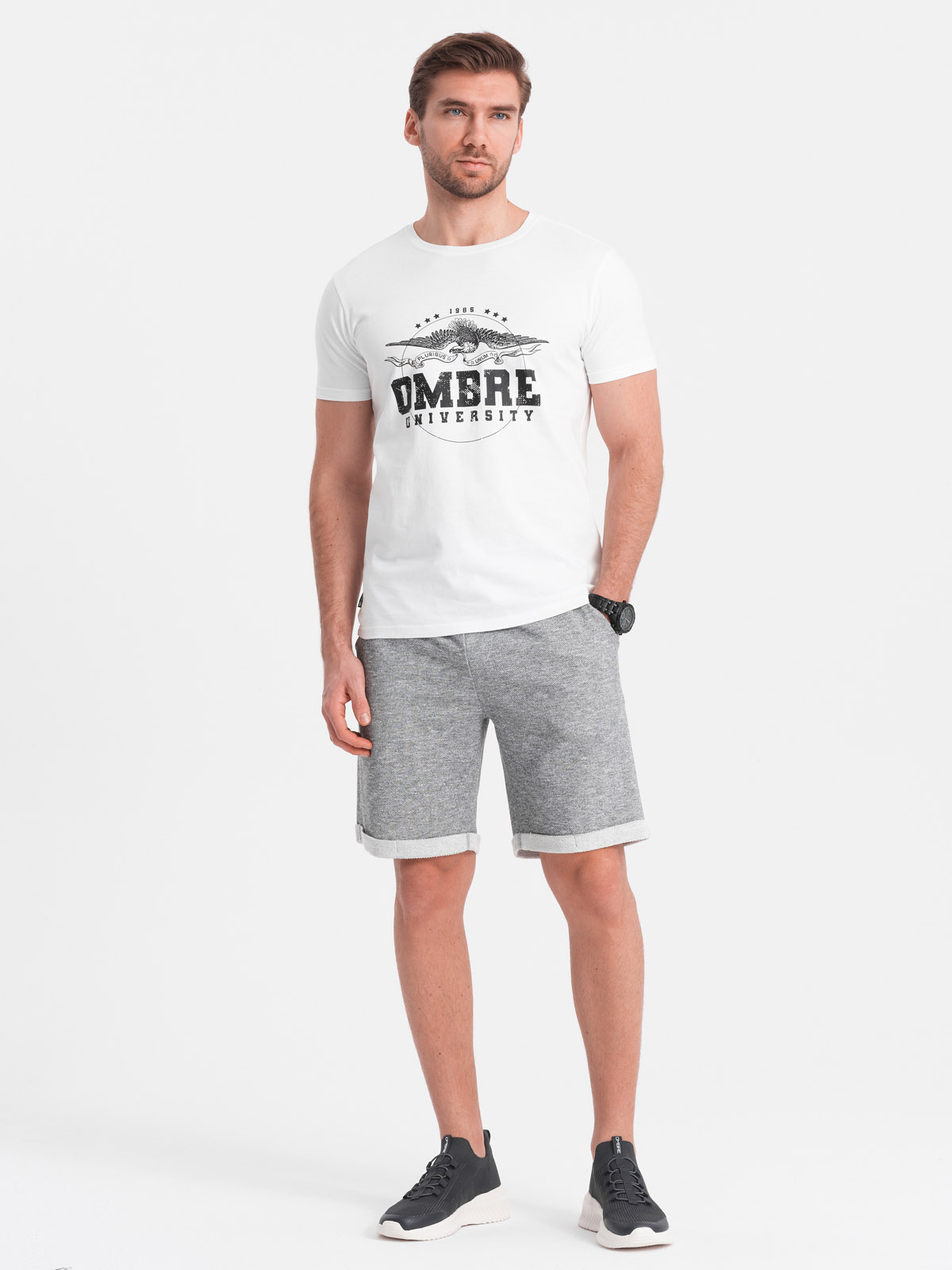 Ombre Men's LOOSE FIT melange fabric shorts - gray