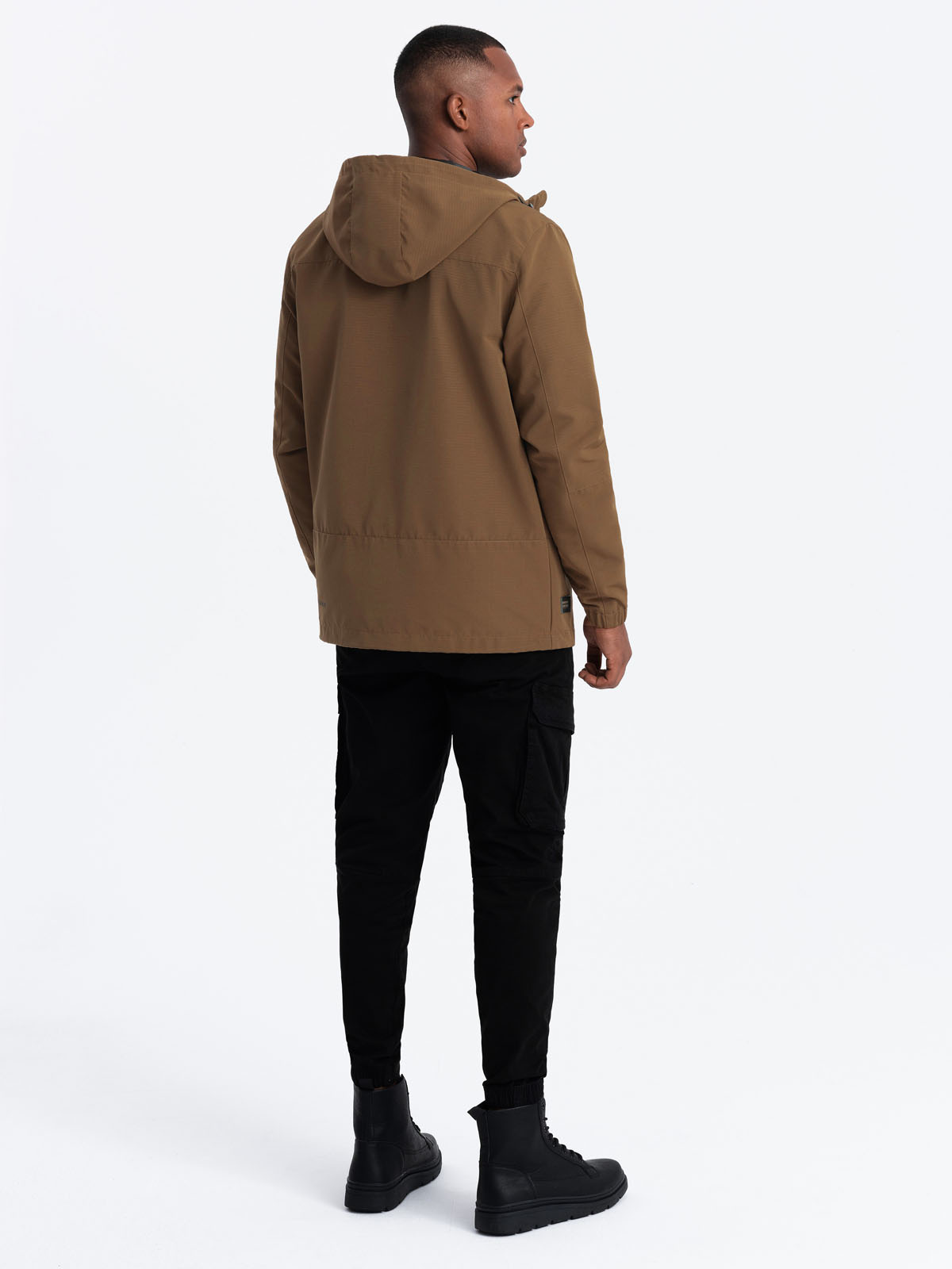 Ombre Men&#039;s lightweight storm jacket with hood - brown