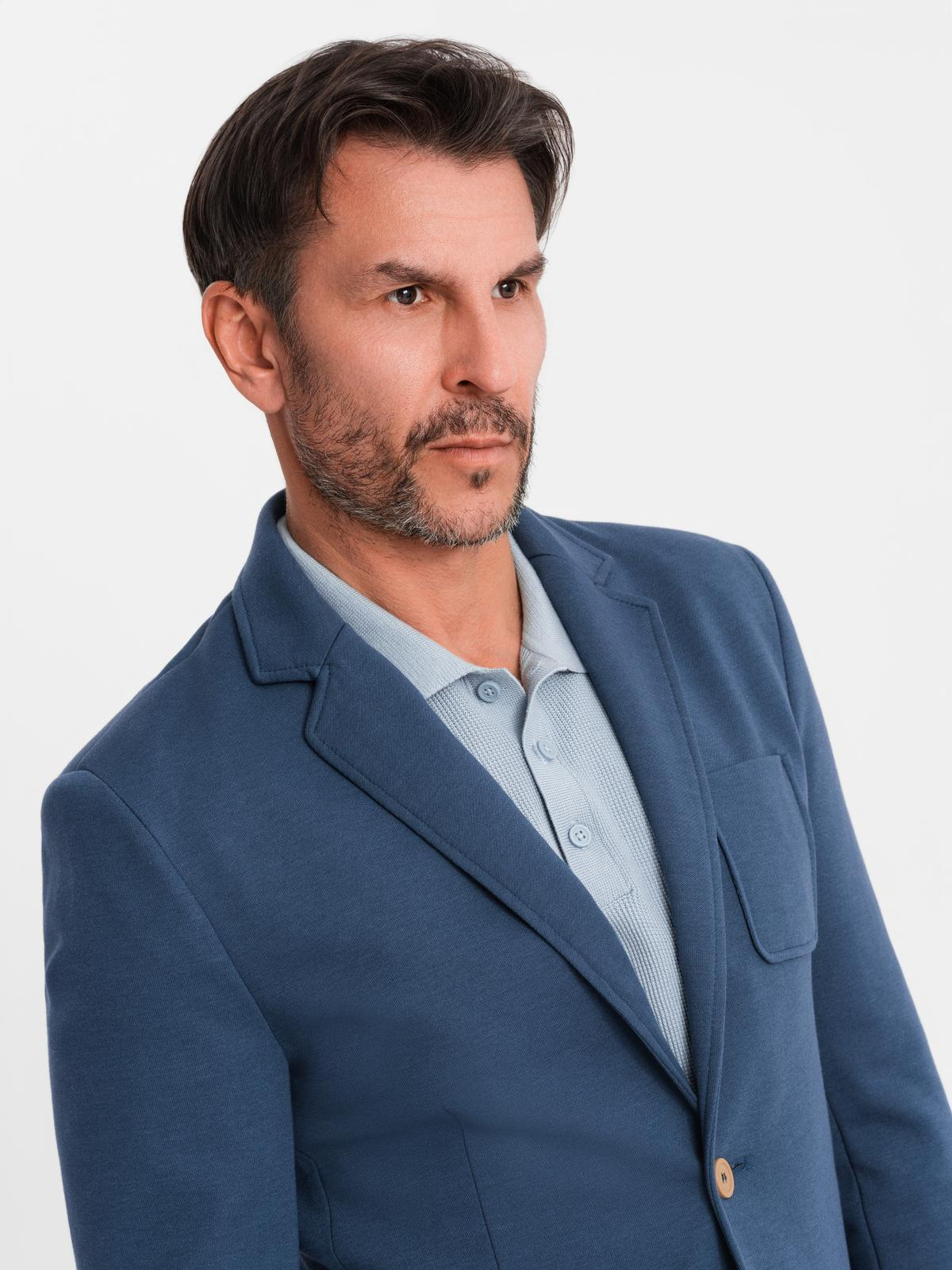 Ombre Men's SLIM knit jacket with subtle texture - dark blue