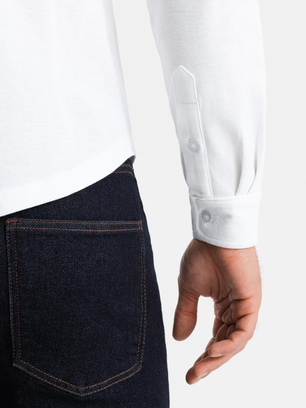 Ombre Men's knitted SLIM FIT long sleeve shirt - white