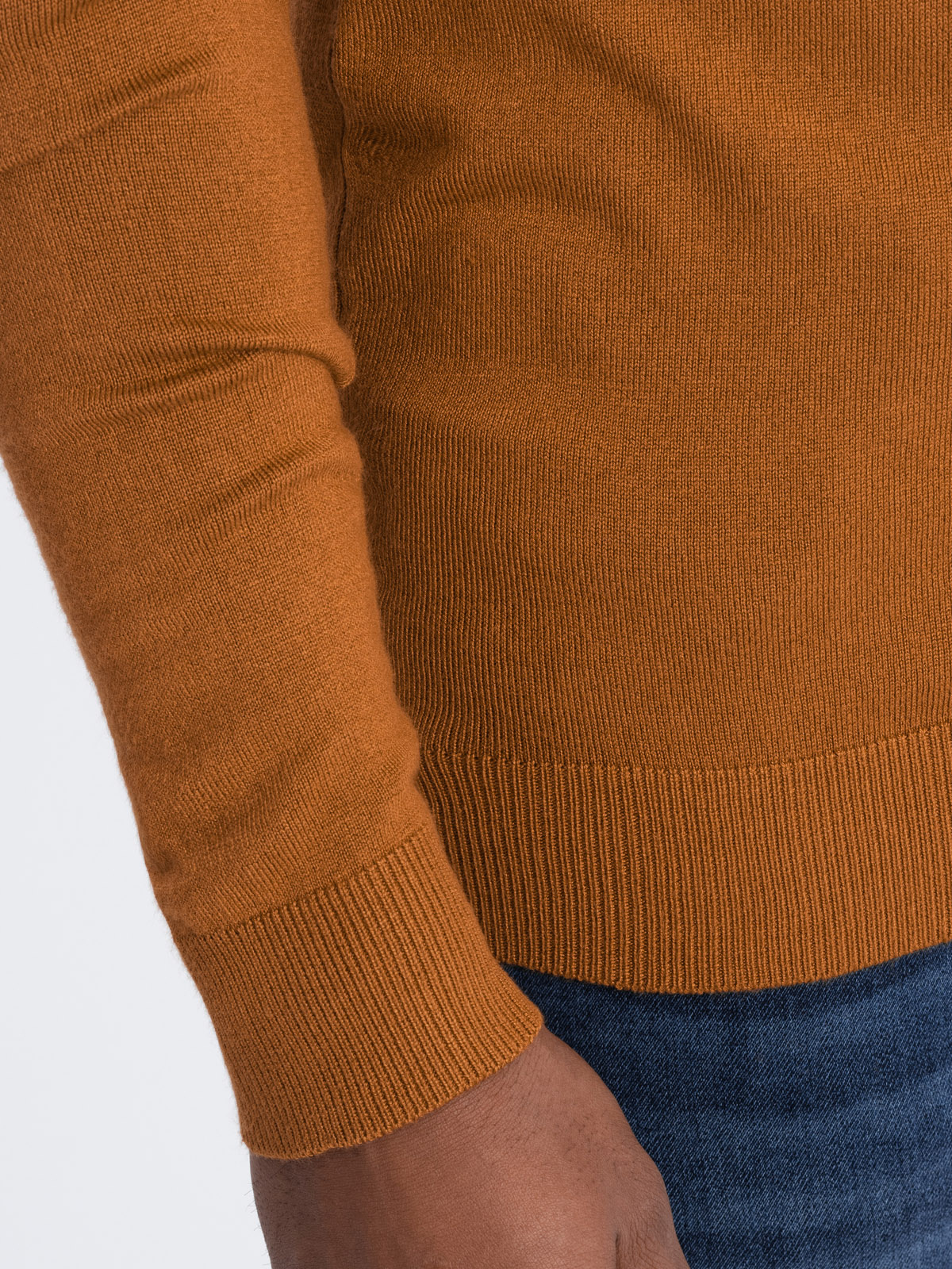 Ombre Men&#039;s knitted single-color turtleneck with viscose - camel