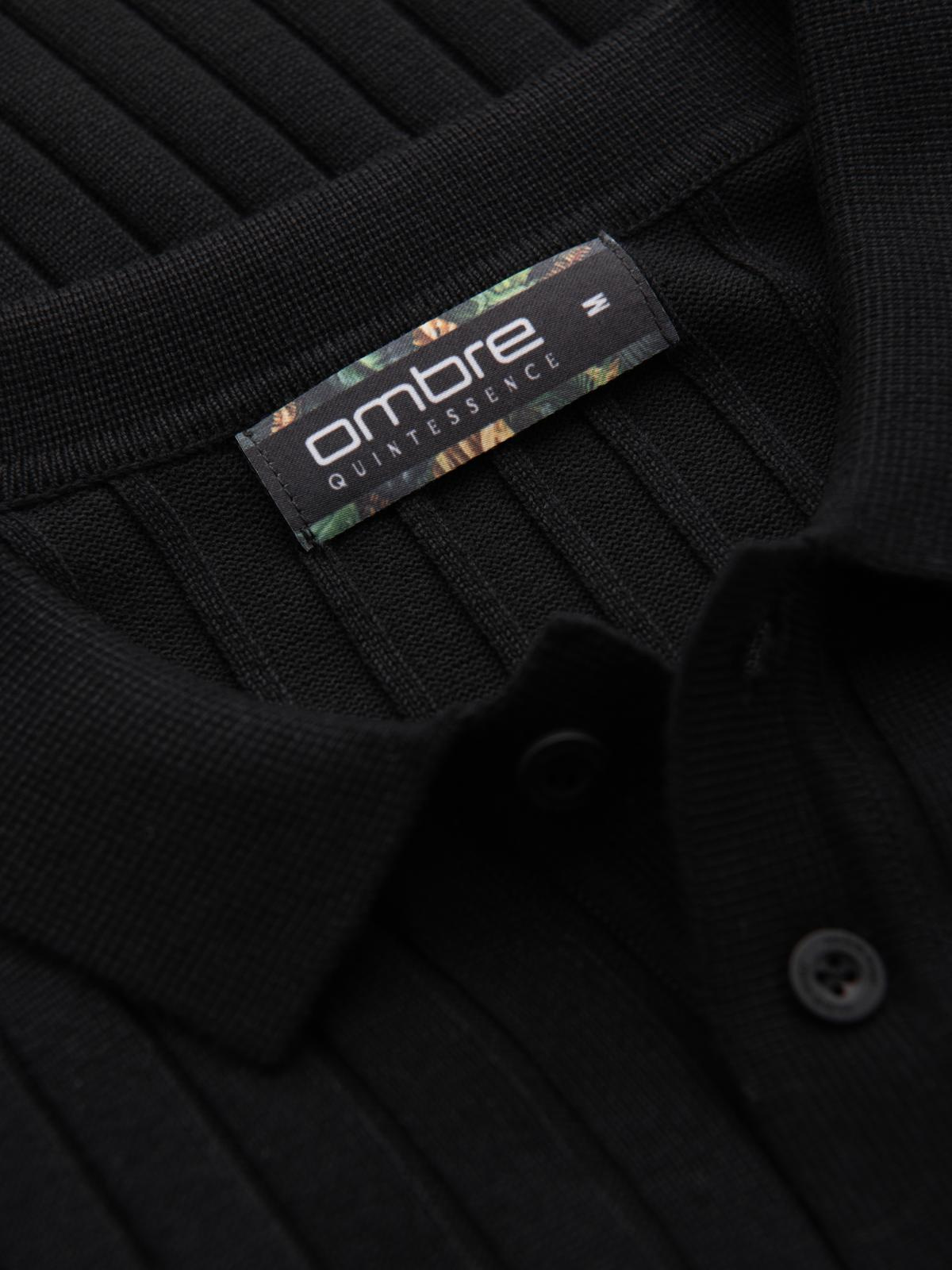 Ombre Men's SLIM FIT viscose vertical striped polo shirt - black