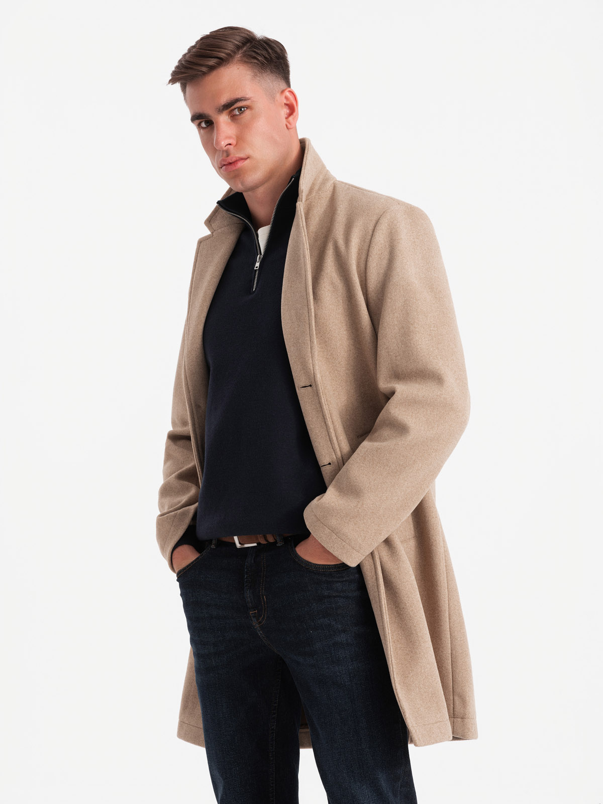 Ombre Men&#039;s lightweight single-breasted coat - beige