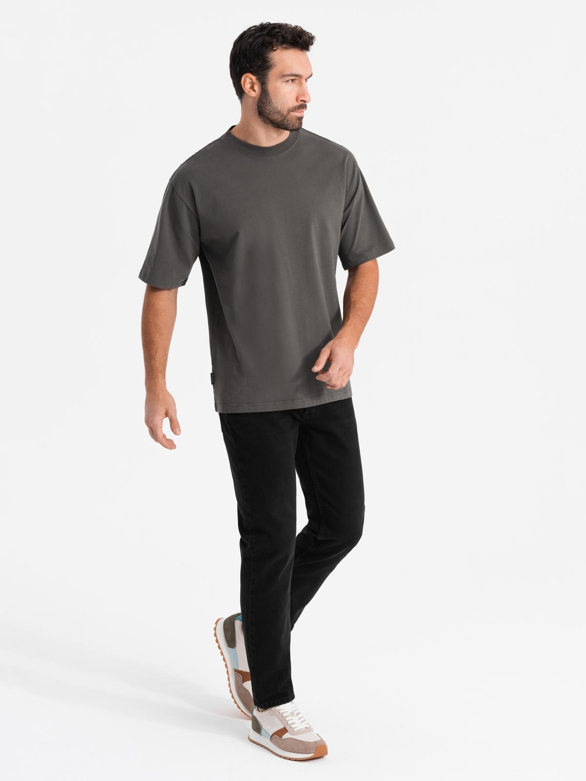 Ombre Men's LOOSE FIT cotton t-shirt with round neckline - gray-green