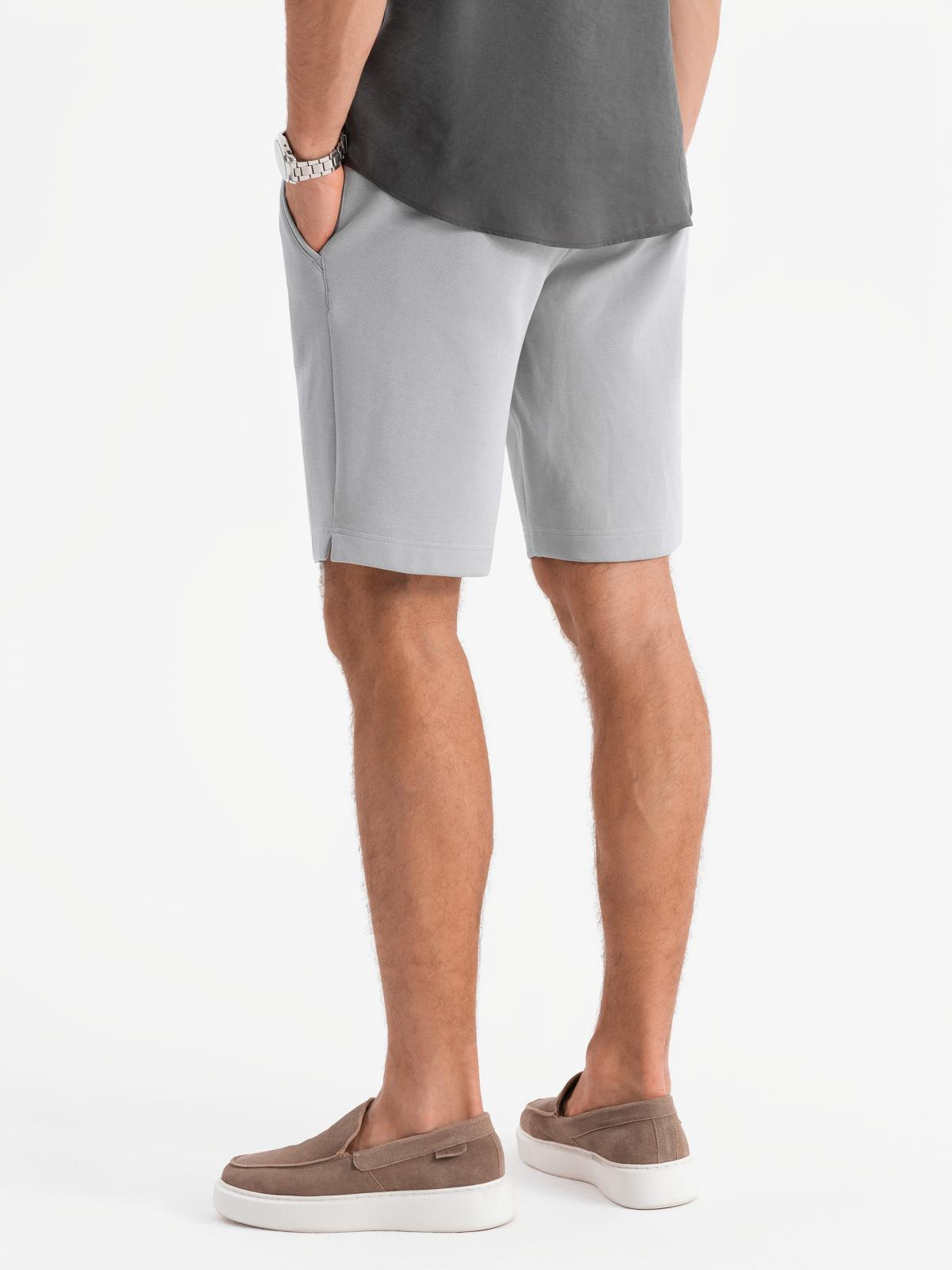 Ombre Men&#039;s SLIM FIT structured knit shorts - light grey