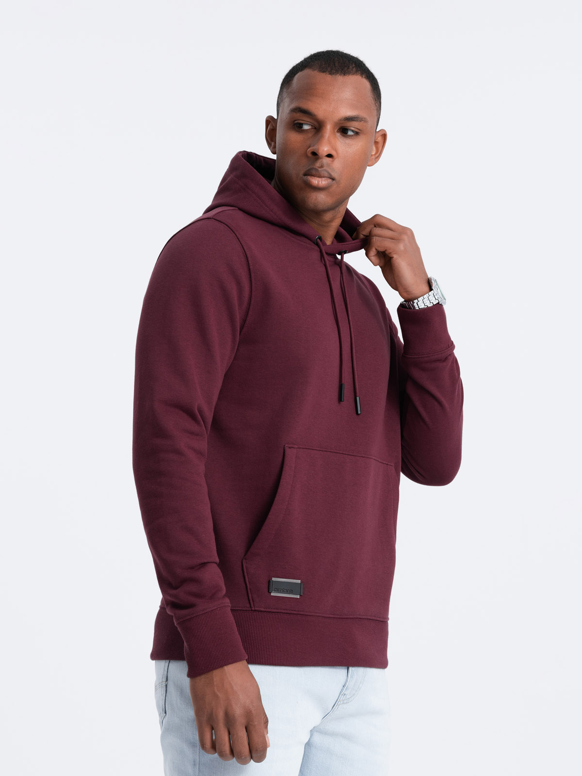 Ombre BASIC Men's Cotton Sweatshirt Kangaroo Hoodie - Maroon