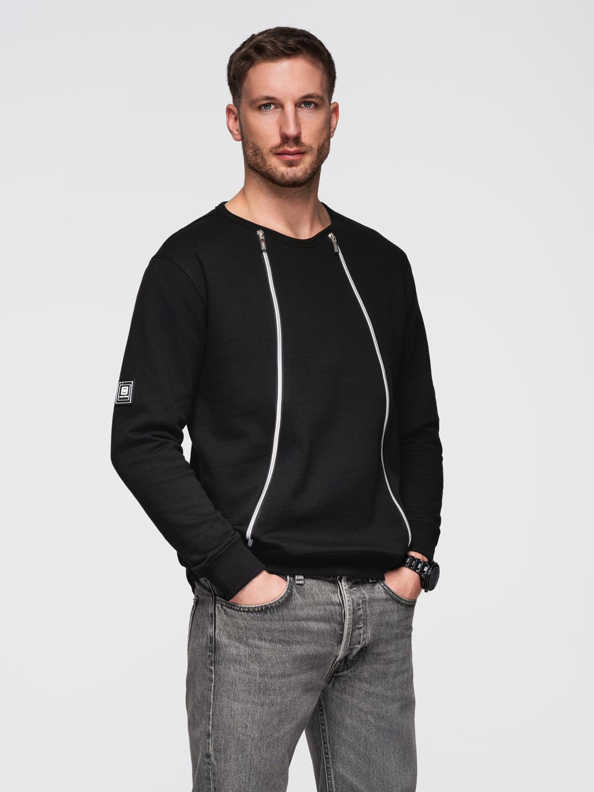 Ombre Men's sweatshirt with decorative front zips - black