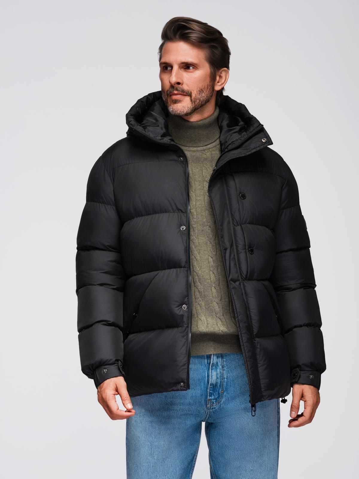 Ombre Men&#039;s quilted jacket with high zipped hood - black