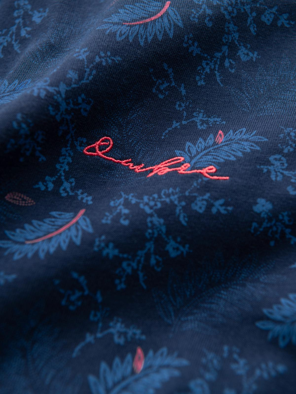Ombre Men&#039;s cotton shirt with floral motif - navy blue