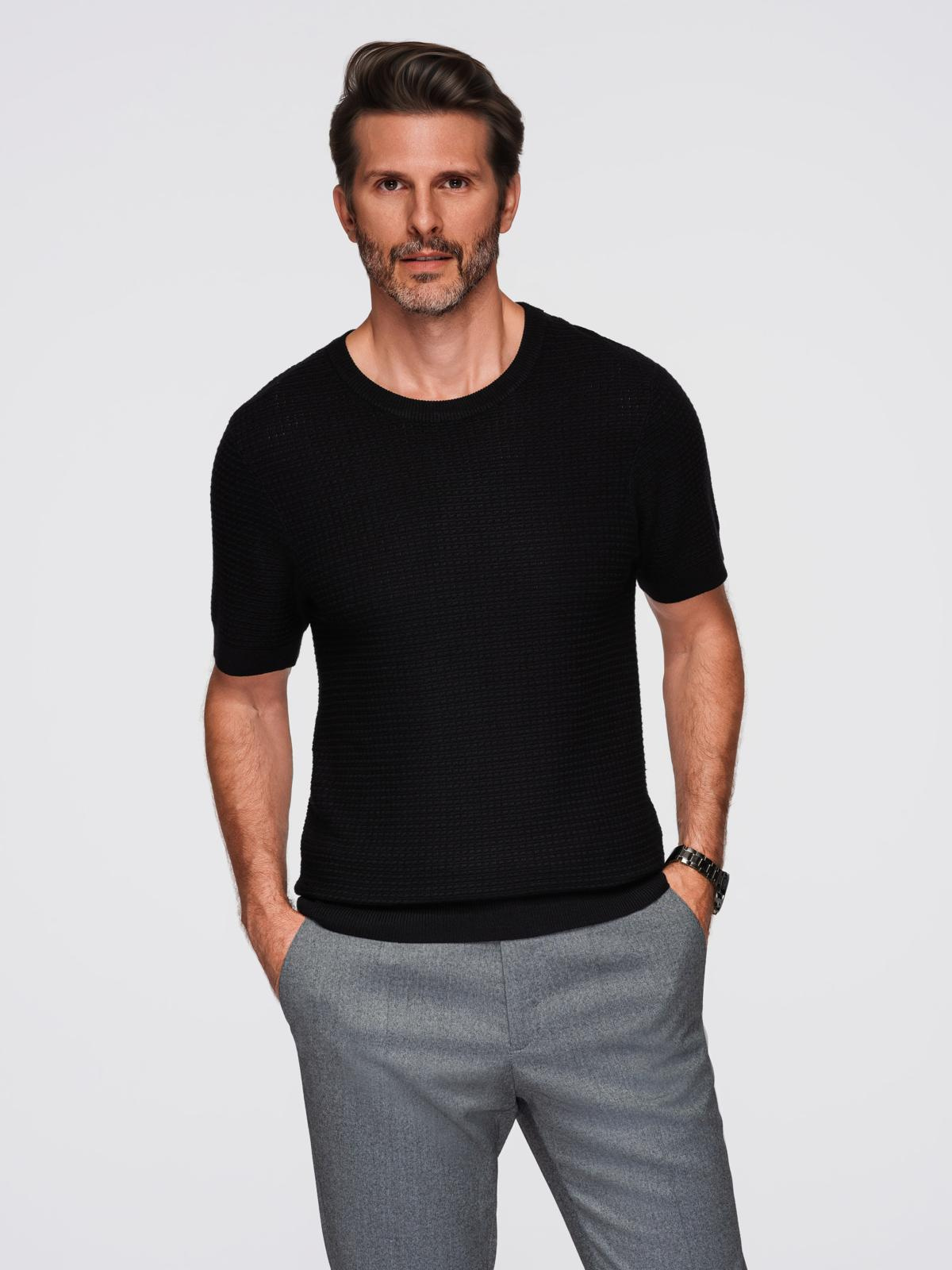 Ombre Men's structured knitted t-shirt - black