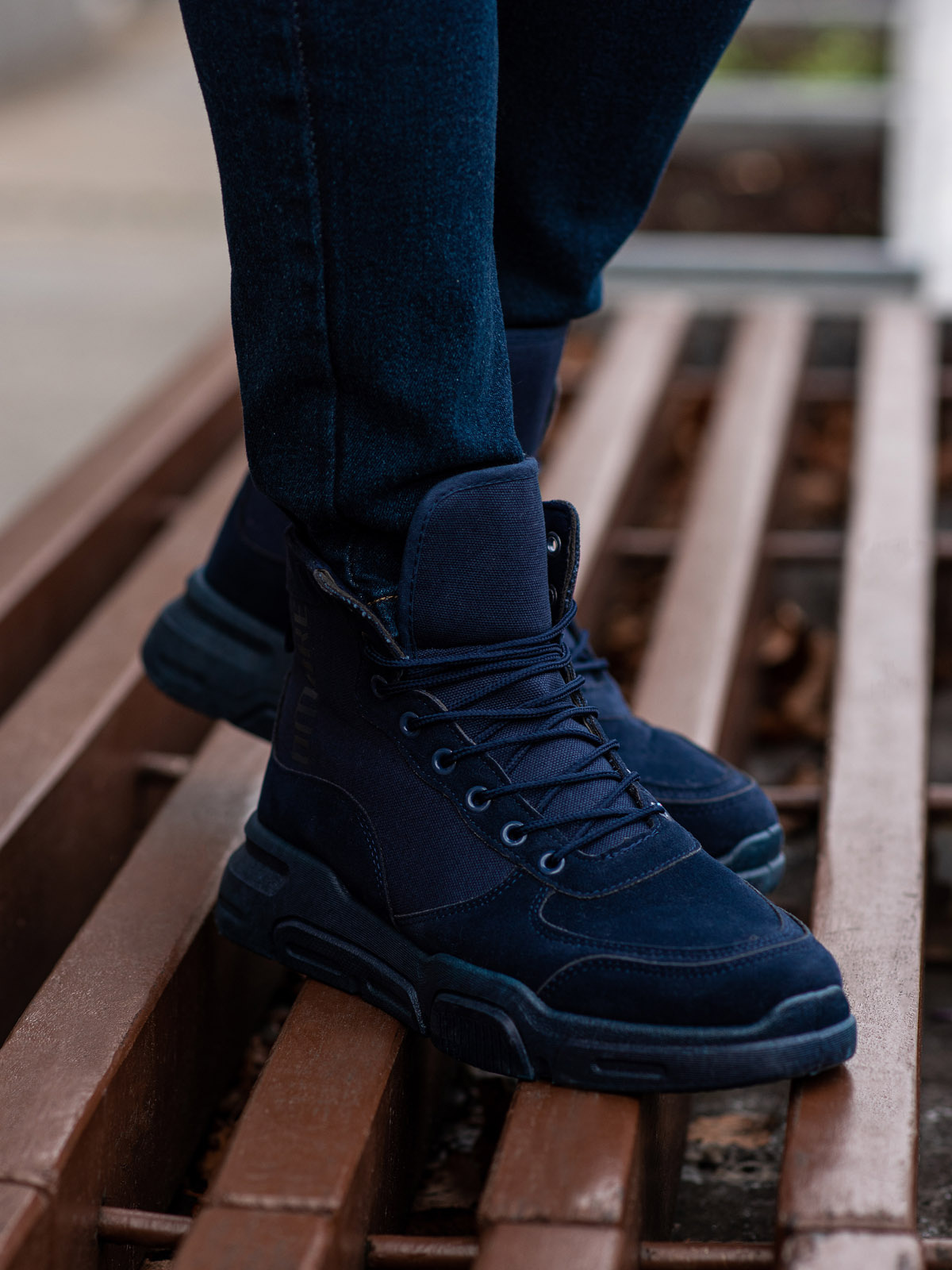 Ombre Men&#039;s ankle sneaker boots with sculpted sole - navy blue