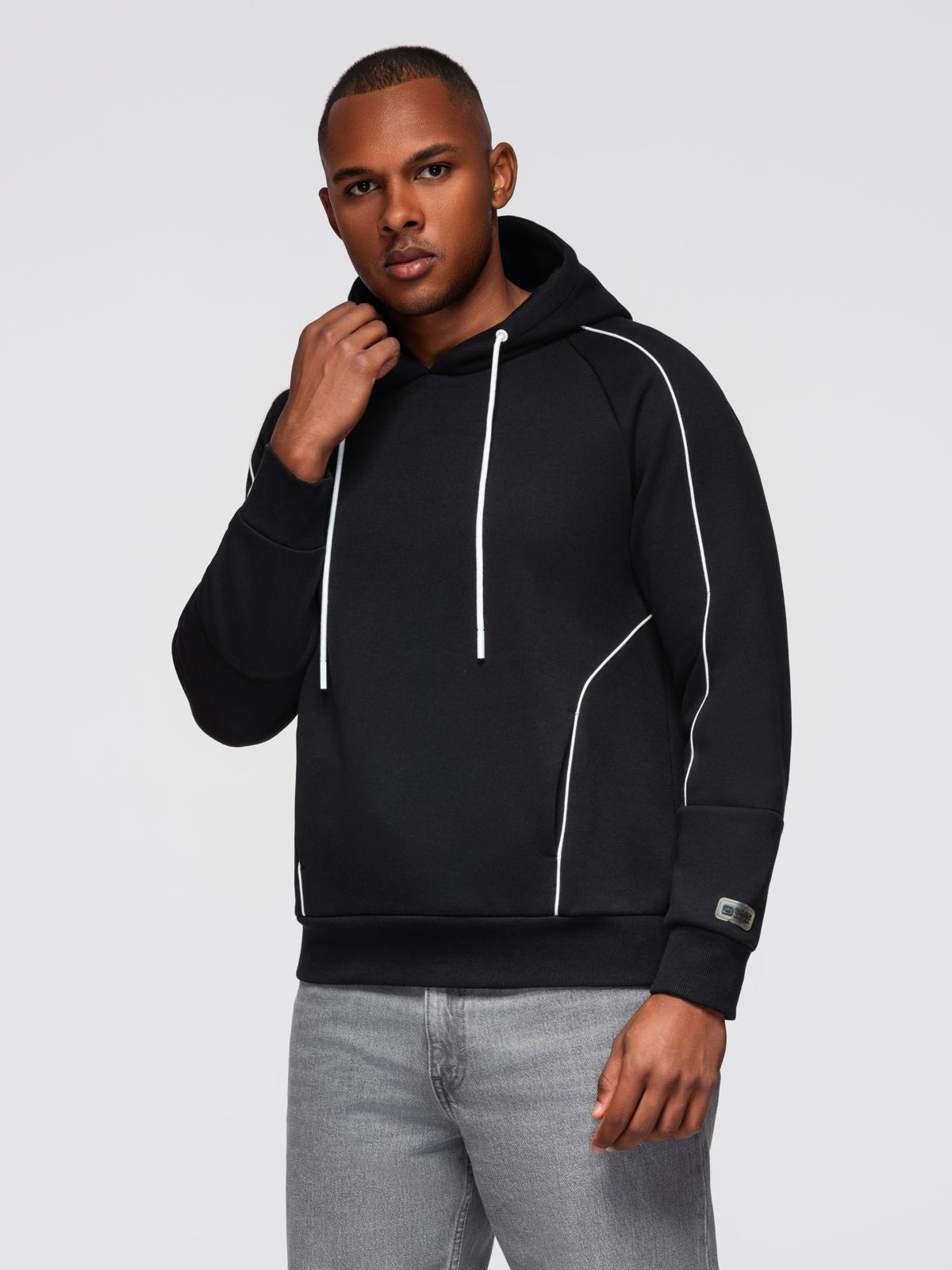 Ombre Men's sweatshirt with contrast stitching and hood - black