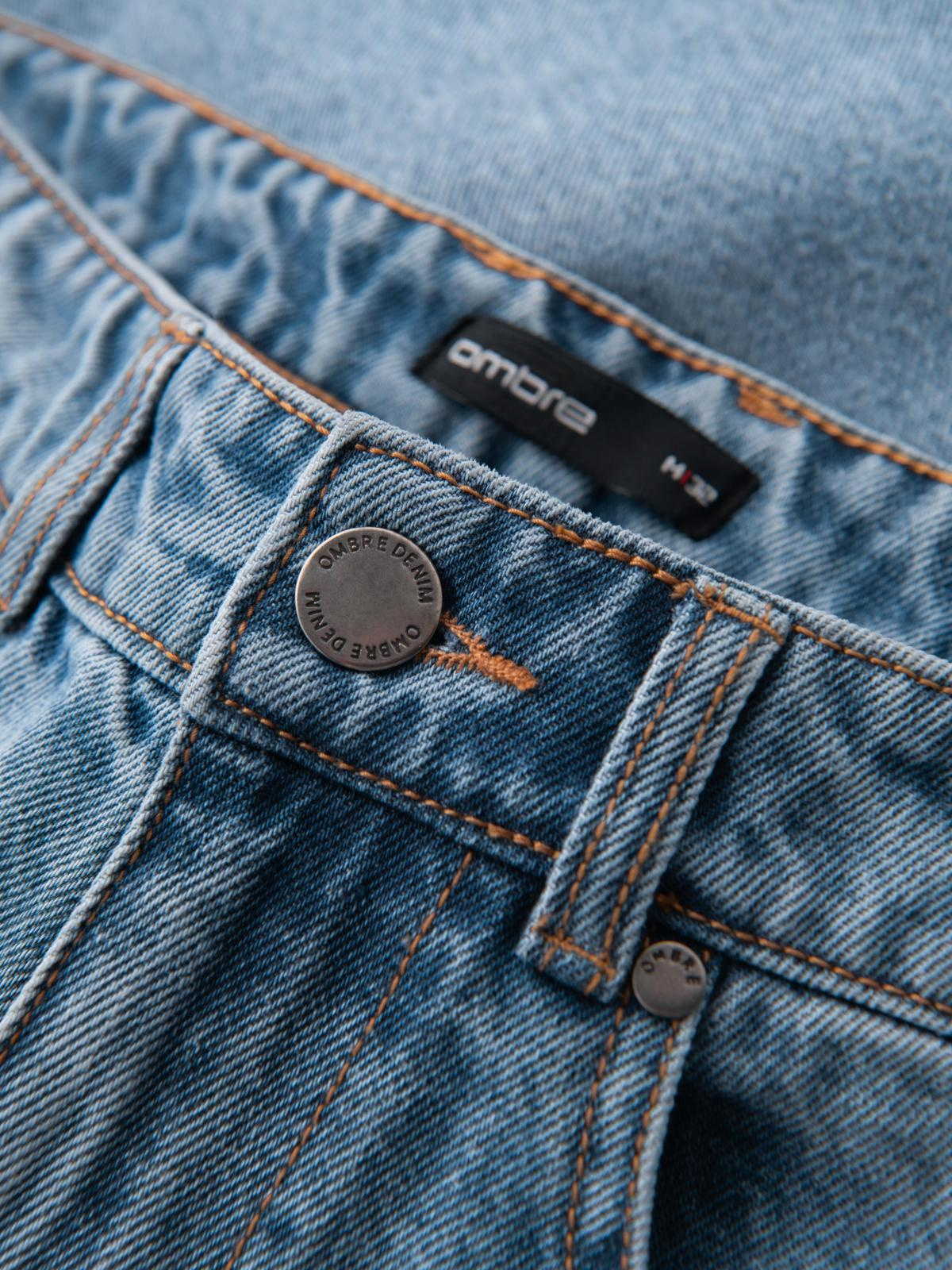 Ombre Men's short denim shorts with rips and holes - light blue