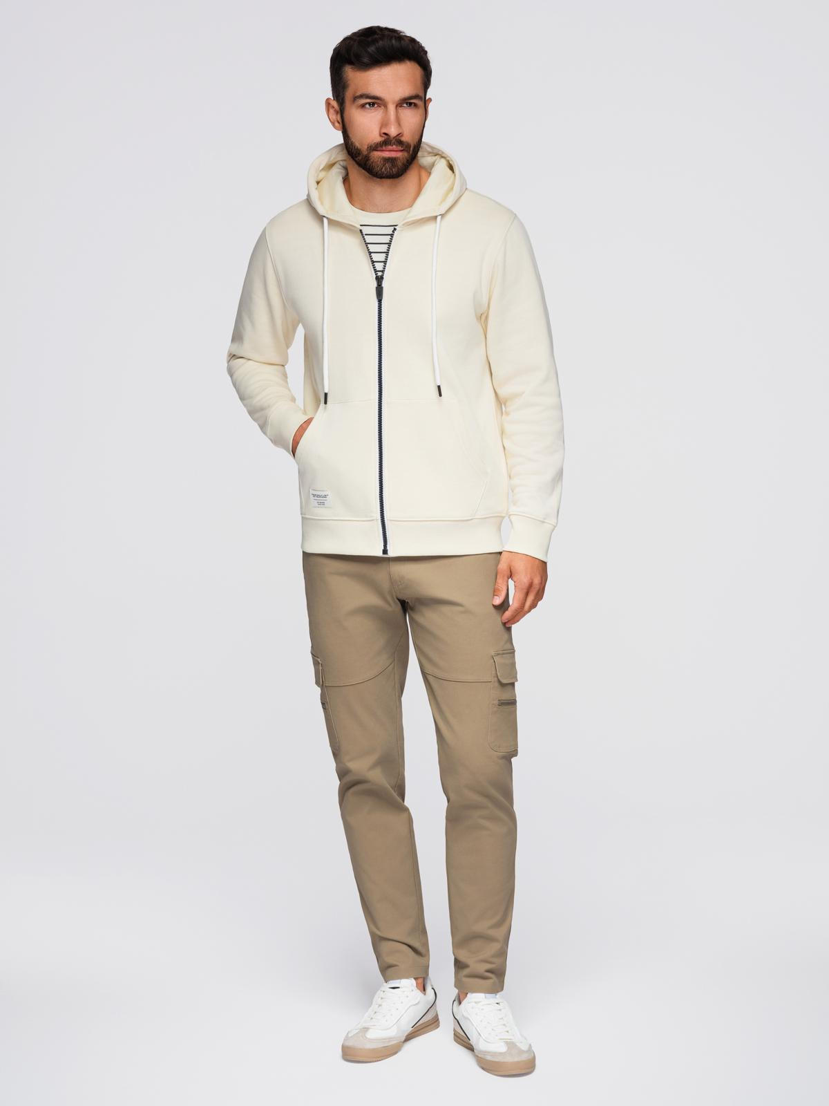 Ombre Men&#039;s BASIC unbuttoned hooded sweatshirt - cream