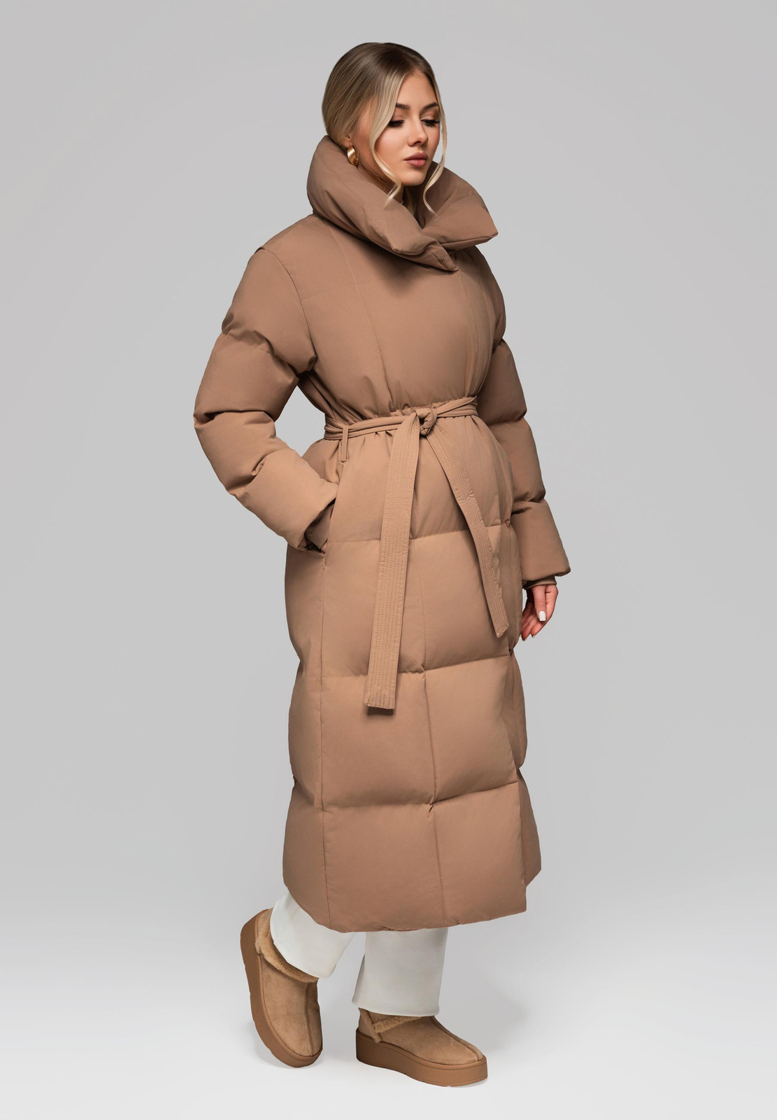 Edoti Women's quilted long jacket with belt OW-JALJ-0104 v3