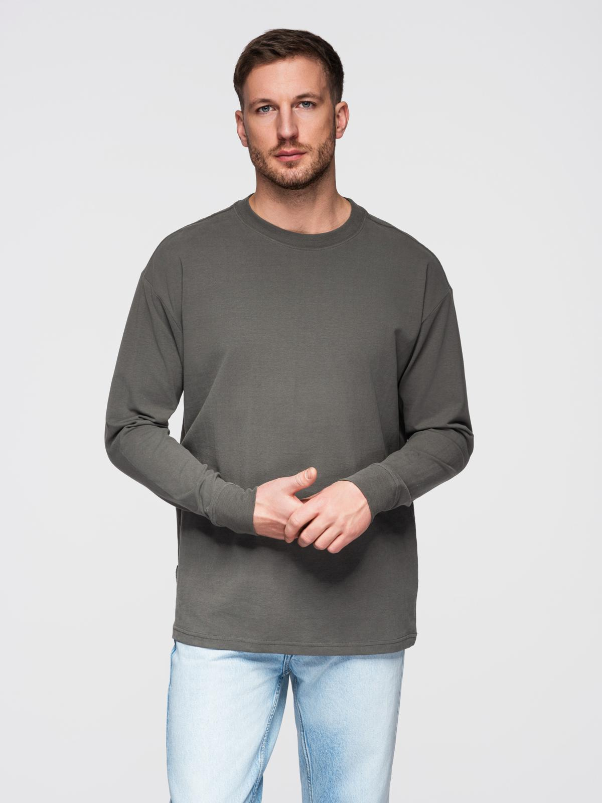 Ombre Men's cotton LOOSE FIT longsleeve with round neckline - gray-green