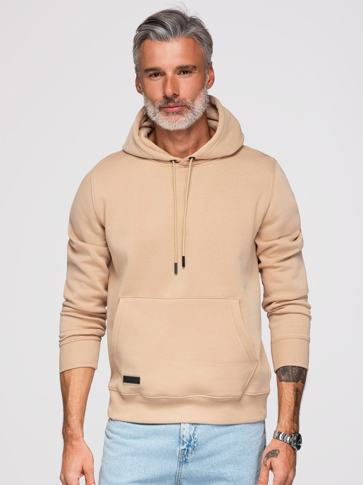 Ombre BASIC men's cotton sweatshirt kangaroo hoodie - beige