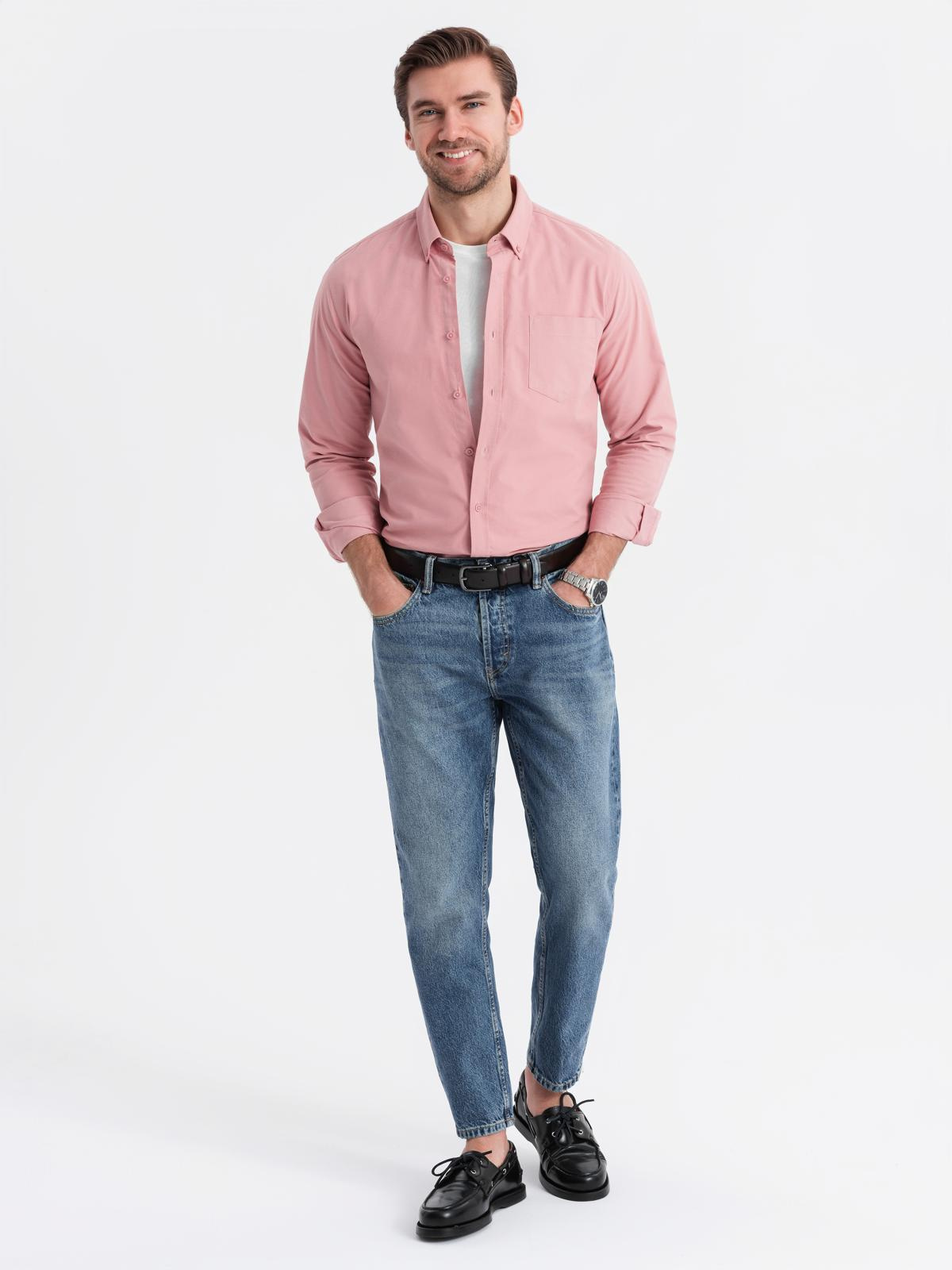 Ombre Men's REGULAR FIT cotton shirt with pocket - pink
