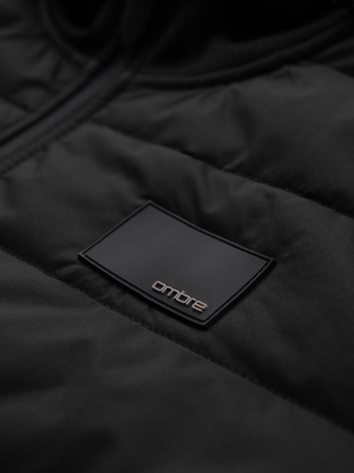 Ombre Men's lightweight jacket of combined materials with hood and decorative quilting - black