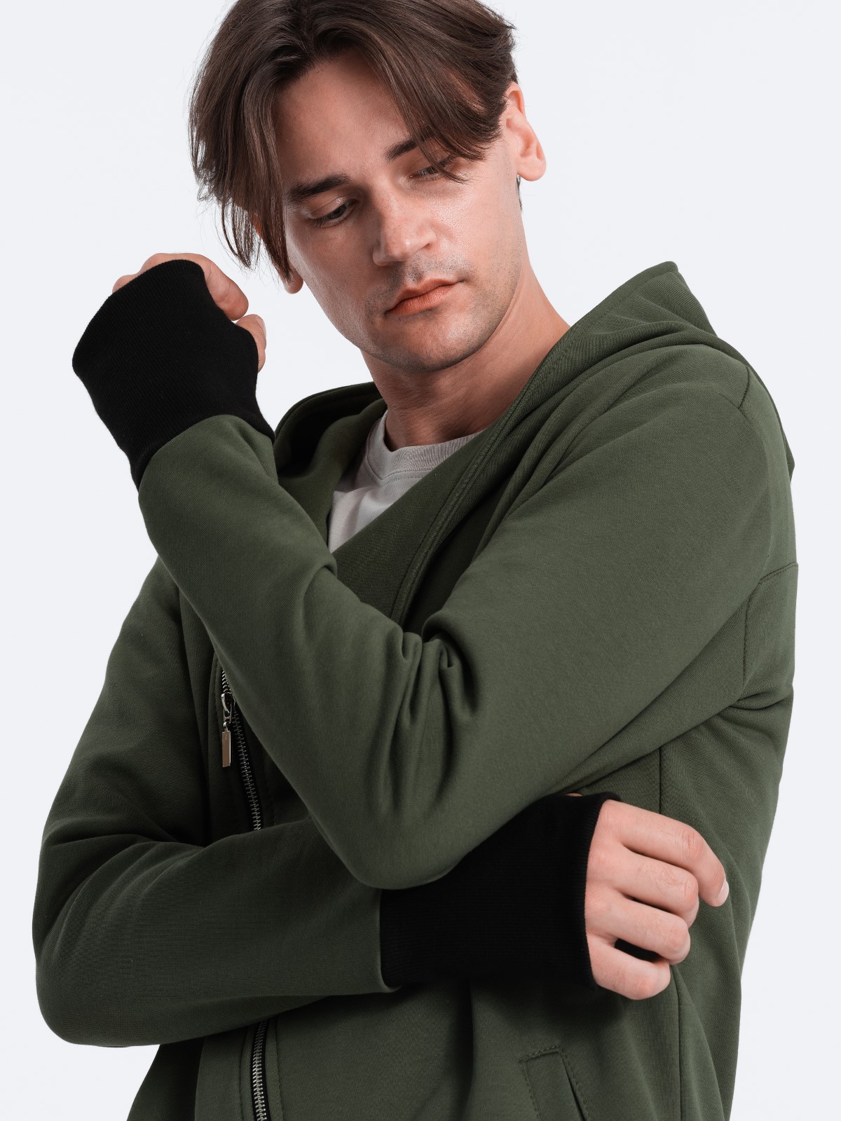 Levně Ombre Asymmetrical men's sweatshirt with a spacious hood NANTES